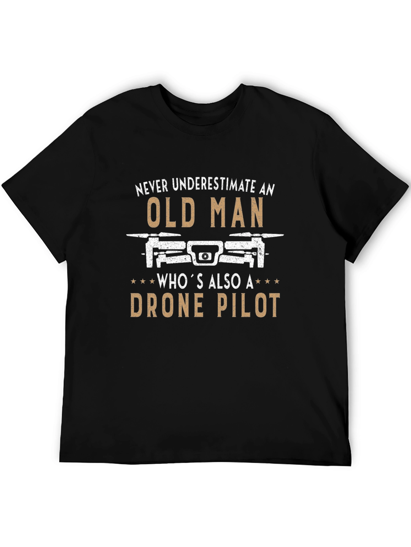 Black Old Man Drone Pilot T-Shirt - Funny Novelty Tee view 5