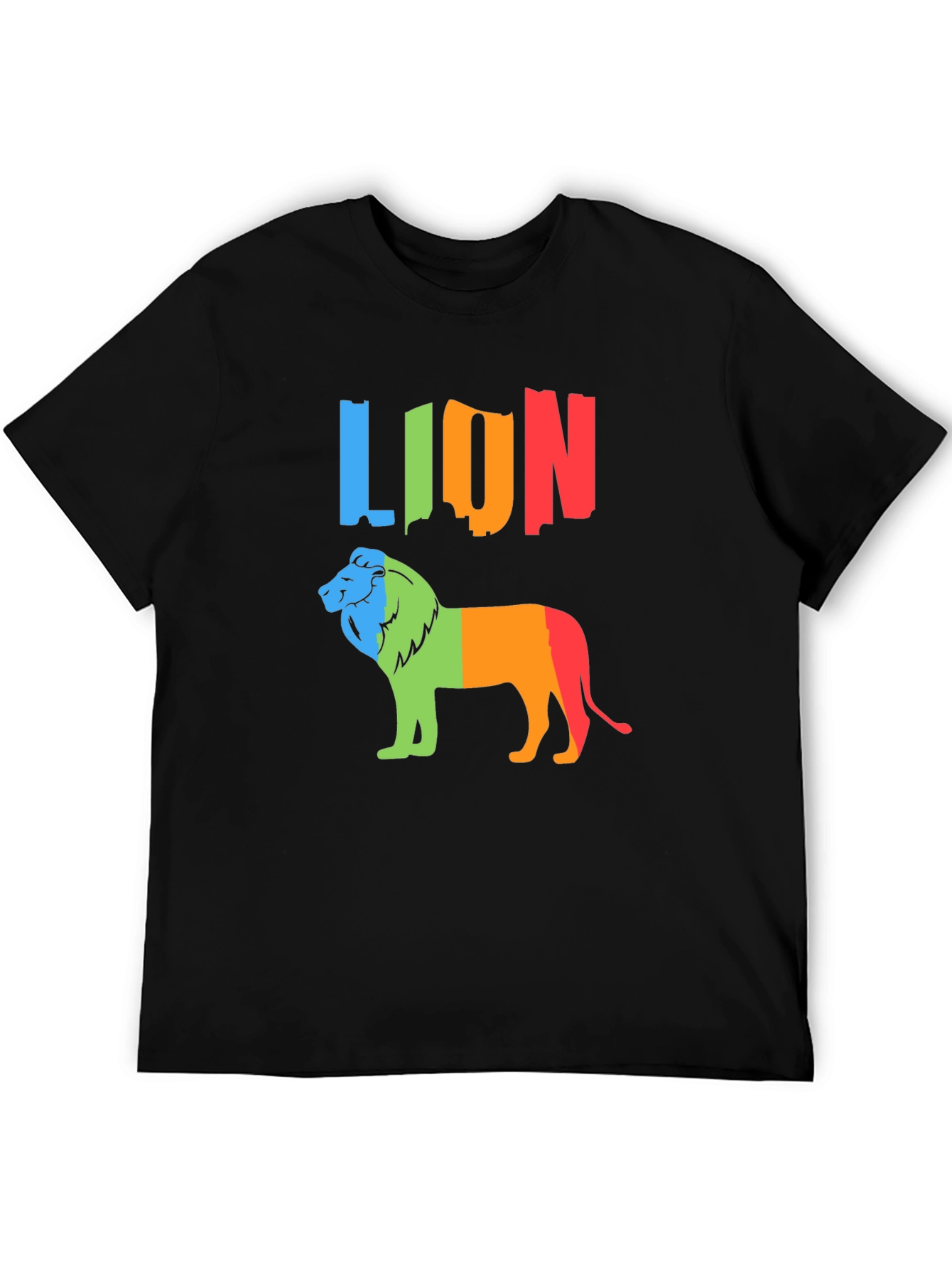 Black Colorful Lion Graphic Tee - Black Crewneck T-Shirt view 5