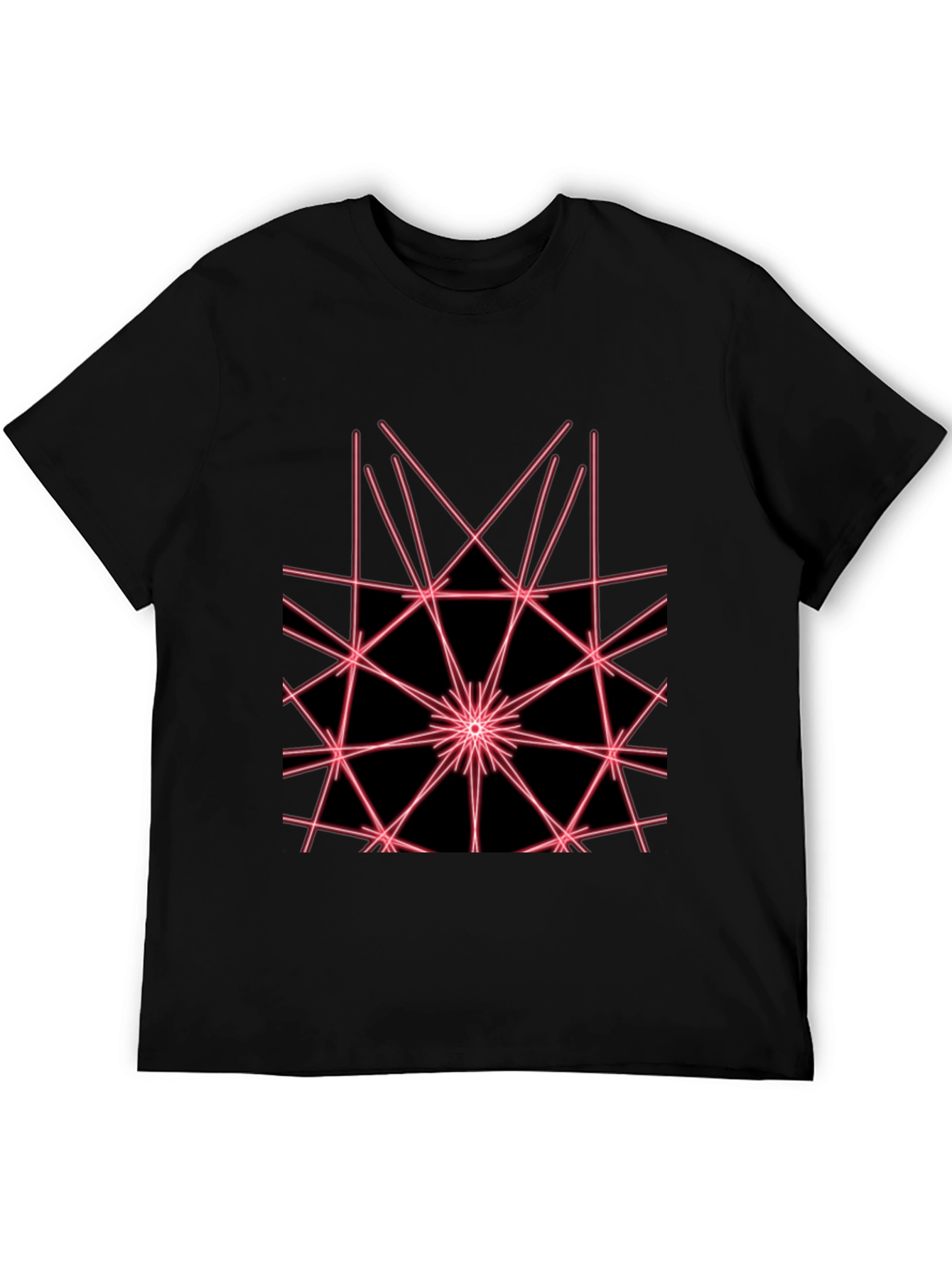 Black Abstract Geometric Laser Design Black T-Shirt view 5