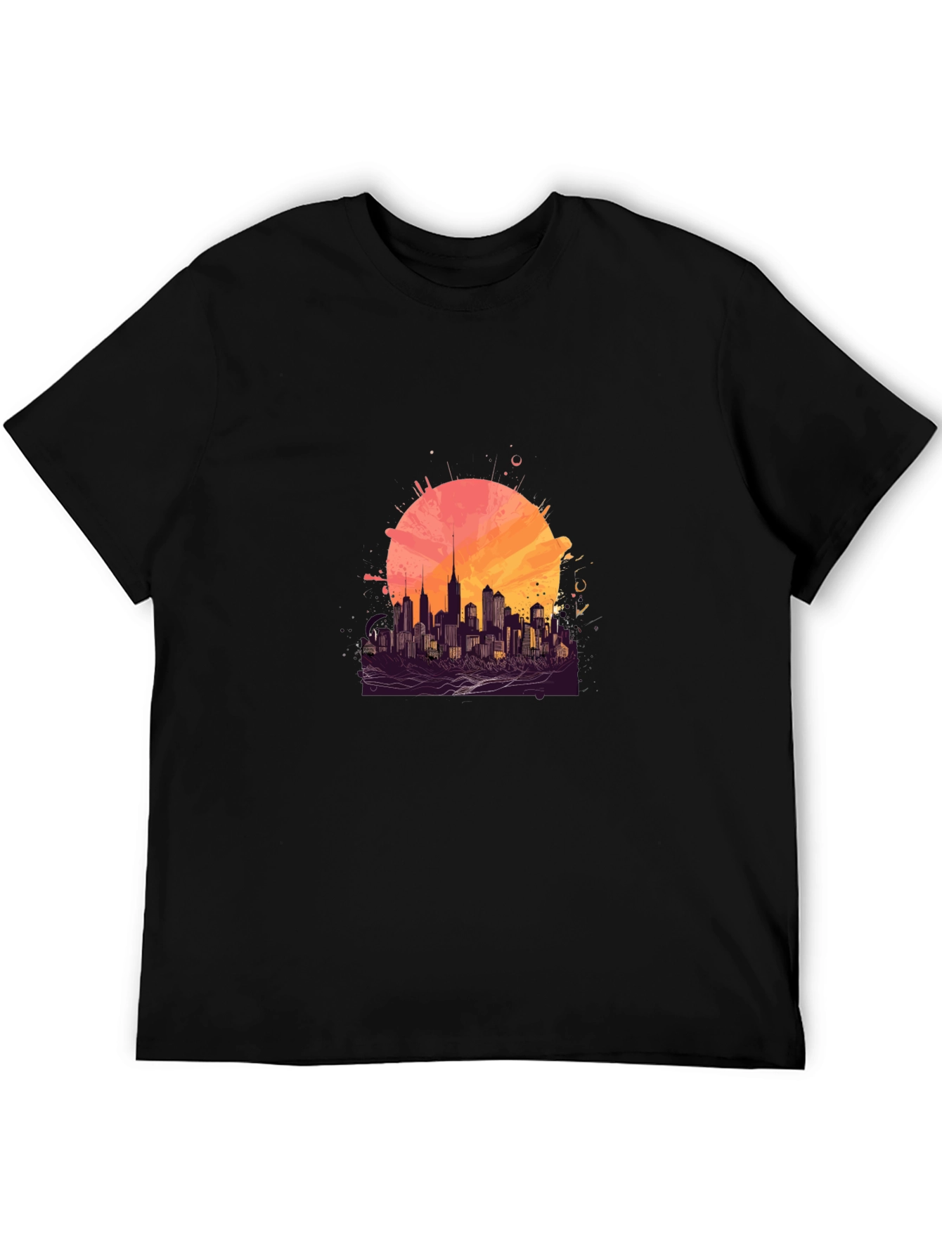 Black Urban Sunset Graphic Tee - Stylish Cityscape Design view 5