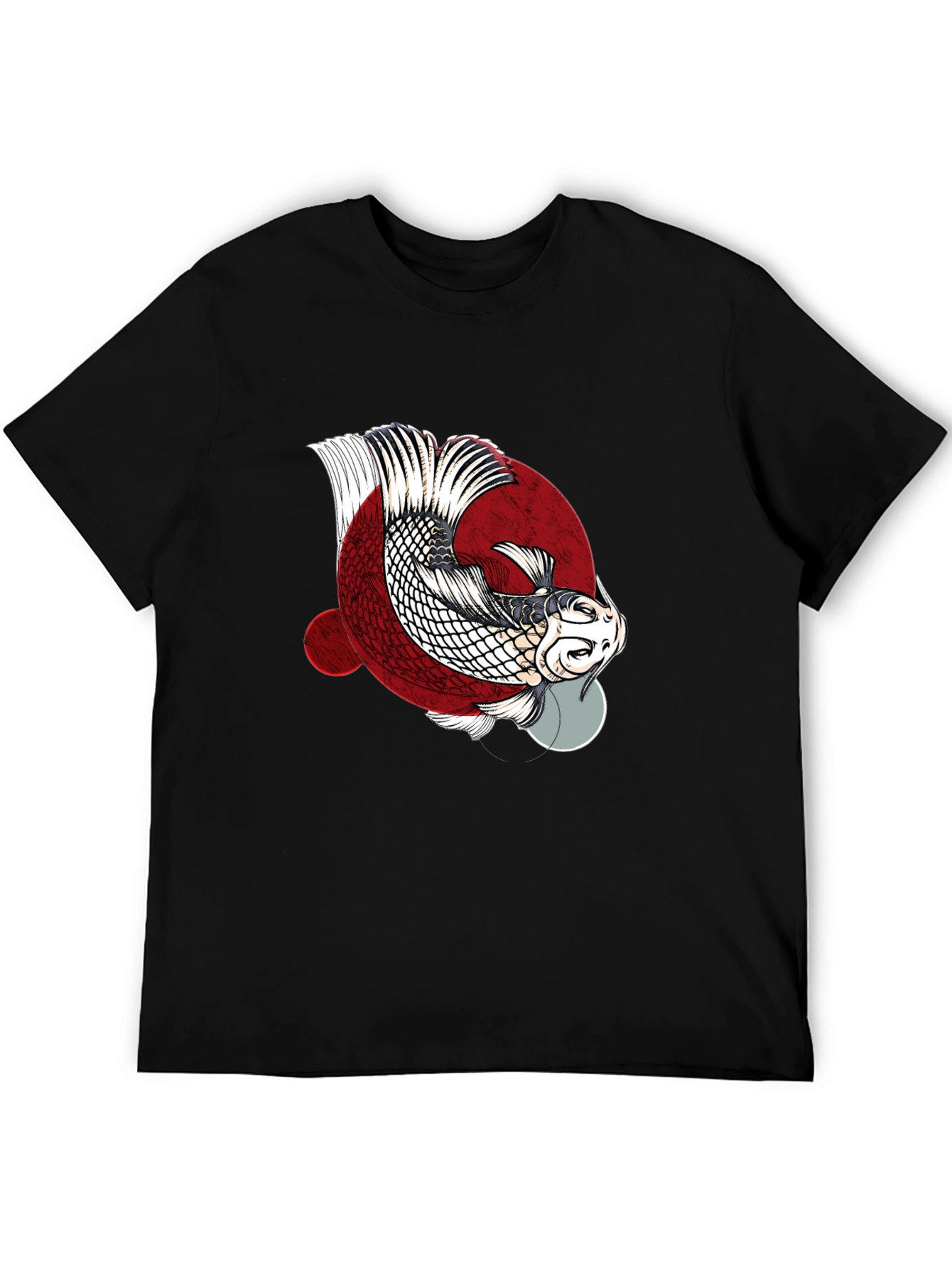 Black Koi Fish Graphic Print Crew Neck T-Shirt view 5
