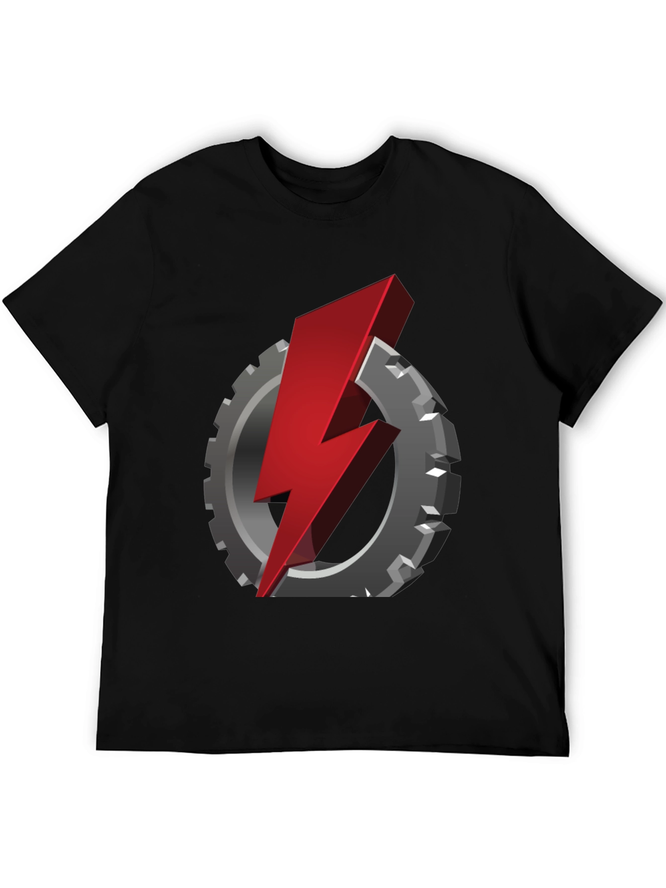Black Gear & Lightning Bolt Graphic T-Shirt view 5