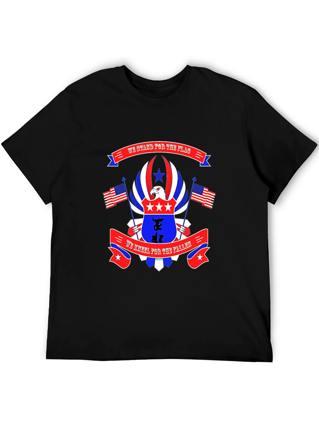 Black Patriotic Eagle T-Shirt We Stand For The Flag We Kneel For The Fallen view 5