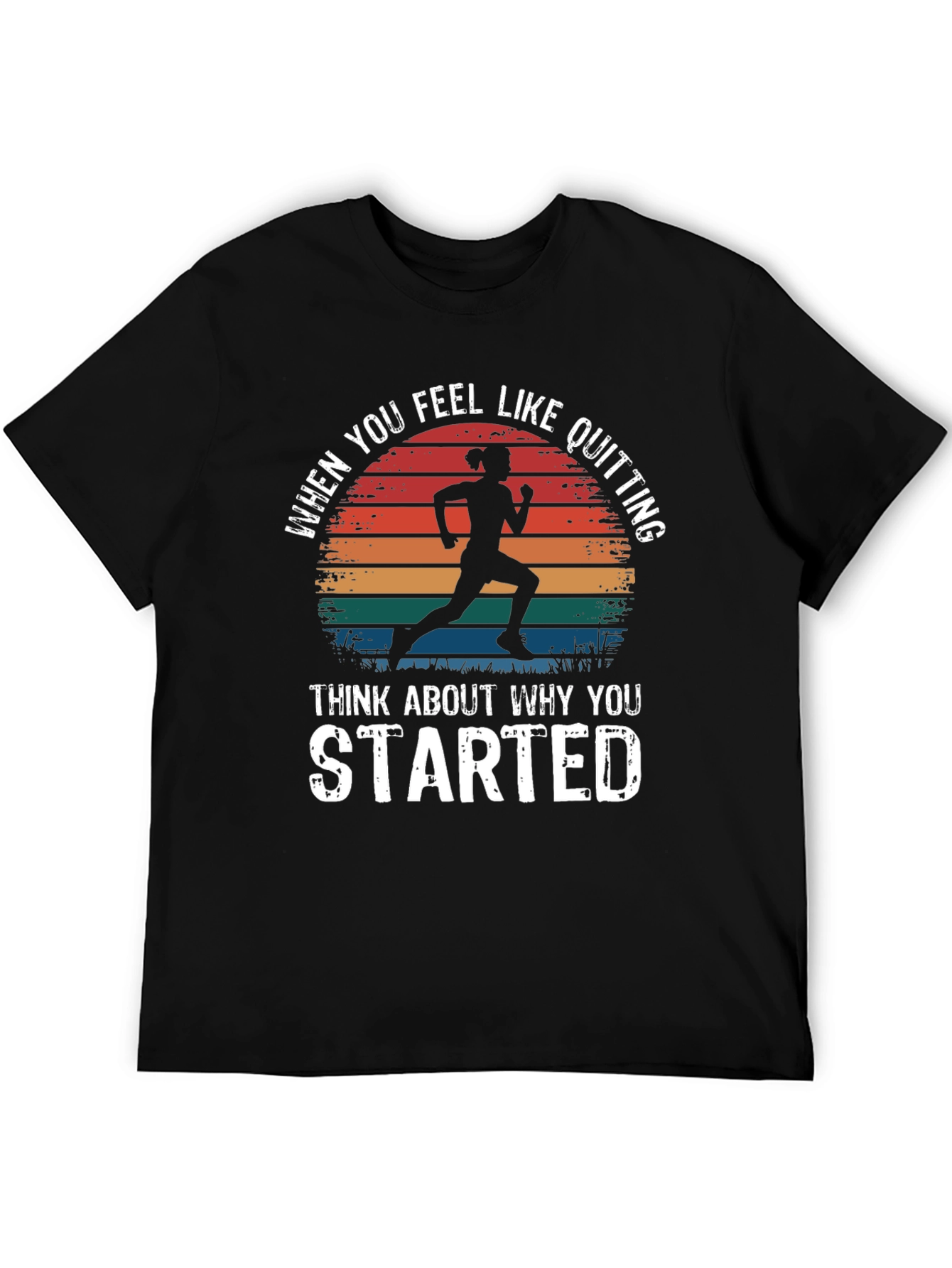 Black Motivational Runner T-Shirt - Never Quit Design view 5