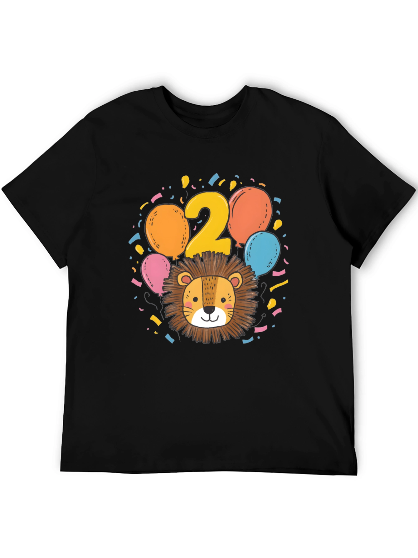 Black Cute Lion 2nd Birthday Black T-Shirt view 5