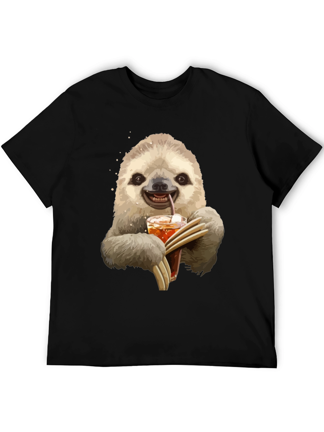 Black Sloth Drinking Iced Tea Graphic T-Shirt view 5