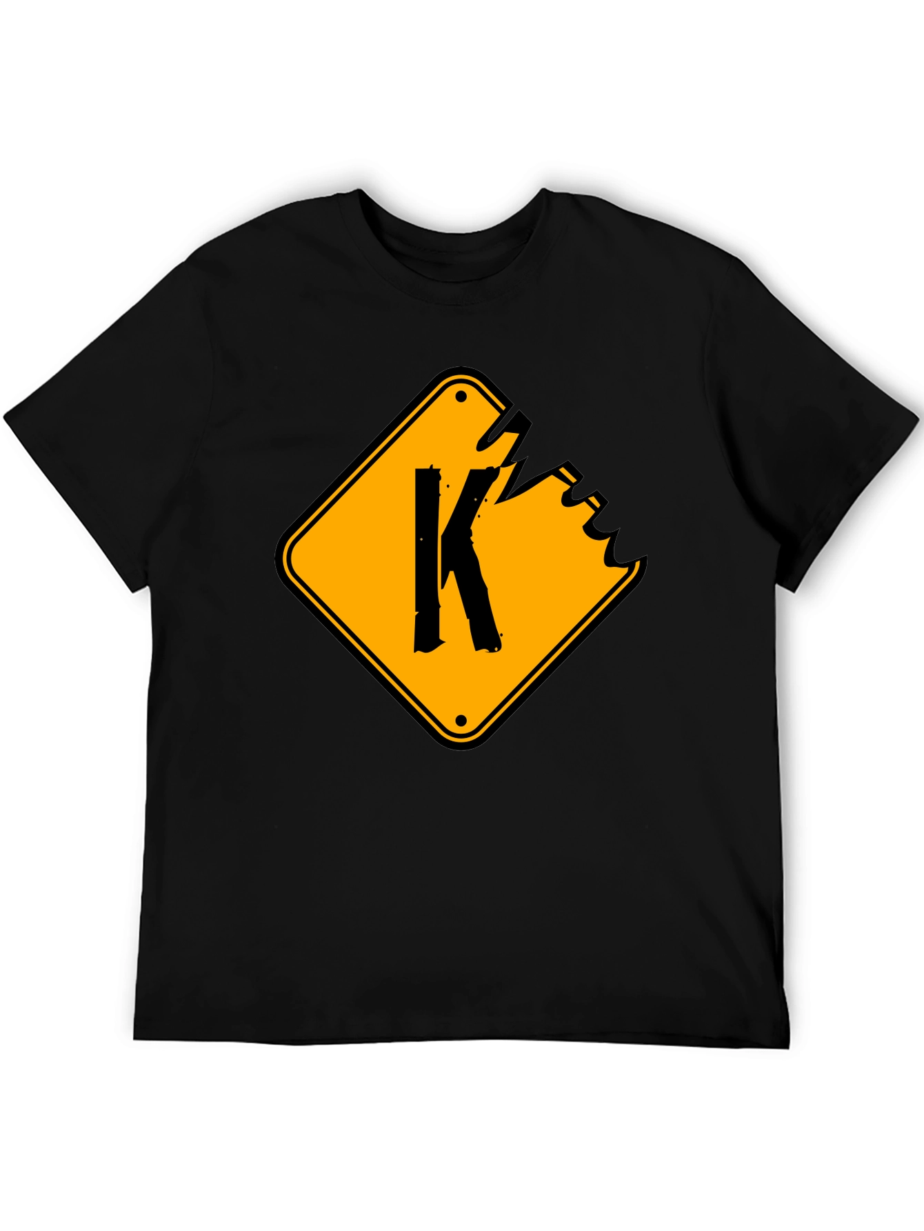 Black Men's Black Graphic T-Shirt with "K" Sign Design view 5