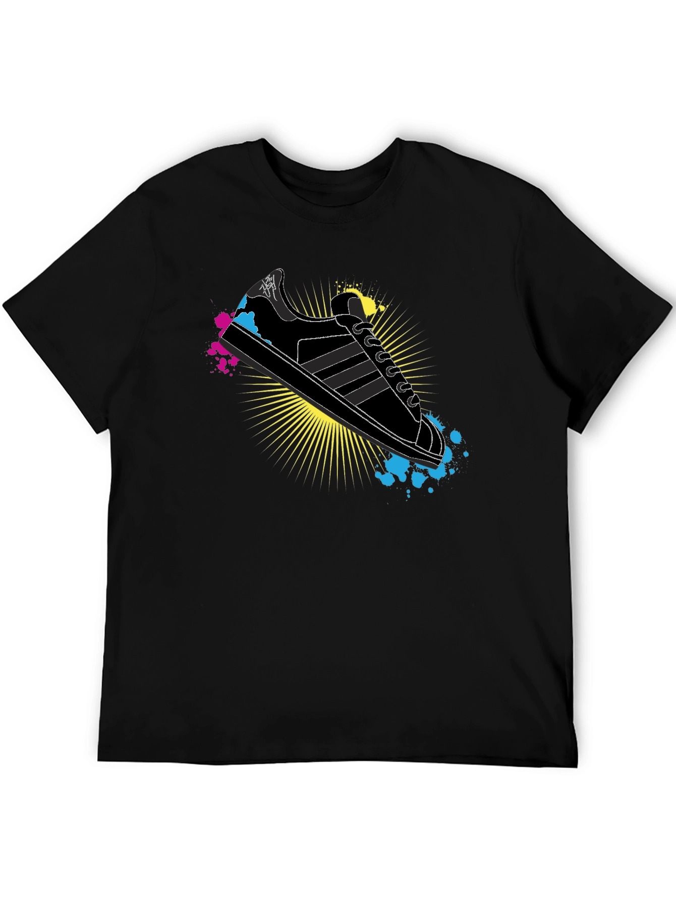 Black Stylish Graphic Print T-Shirt - Retro Sneaker Design view 5