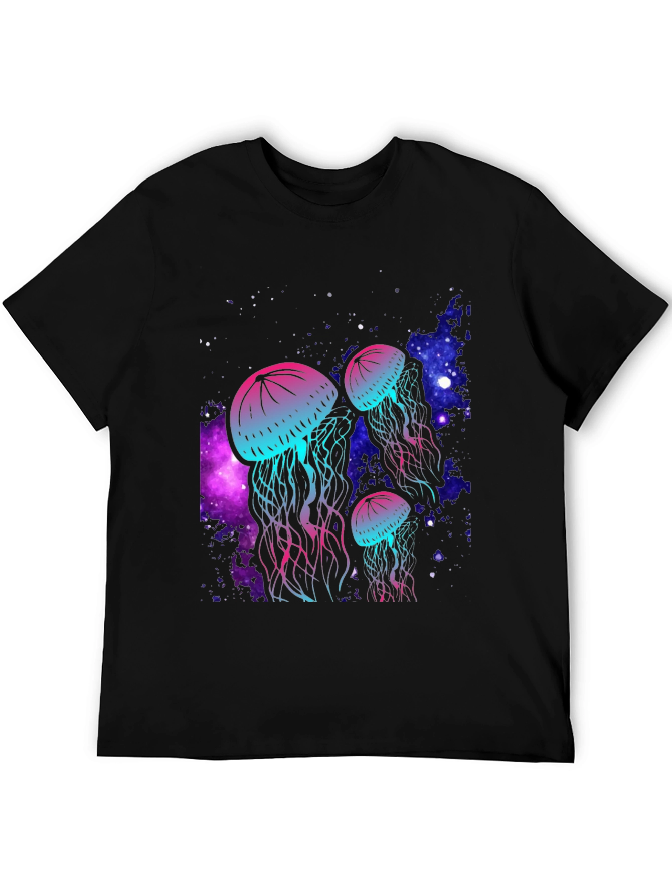 Black Neon Jellyfish Galaxy T-Shirt view 5