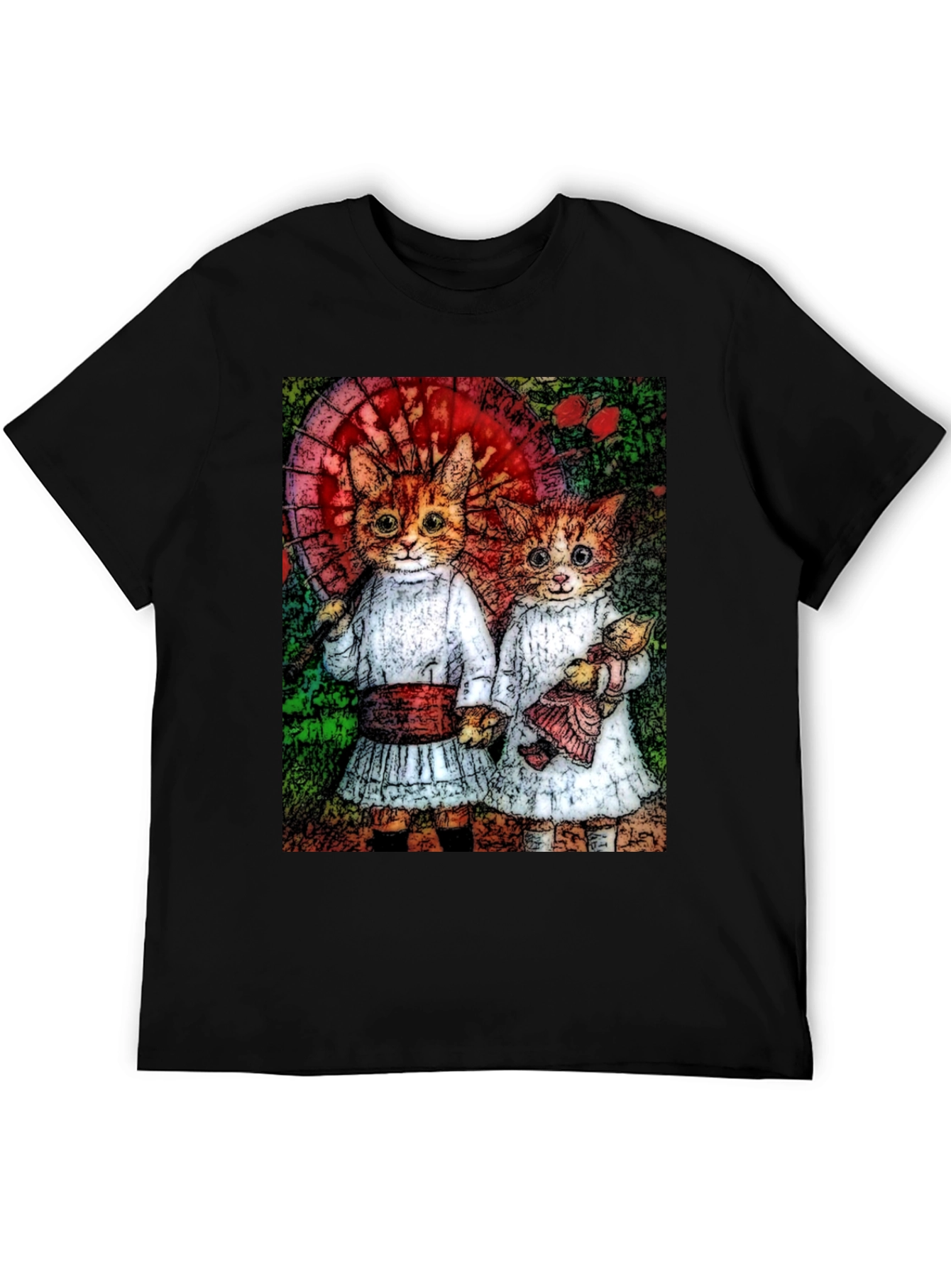 Black Cats Illustration T-Shirt, Cute Graphic Tee view 5