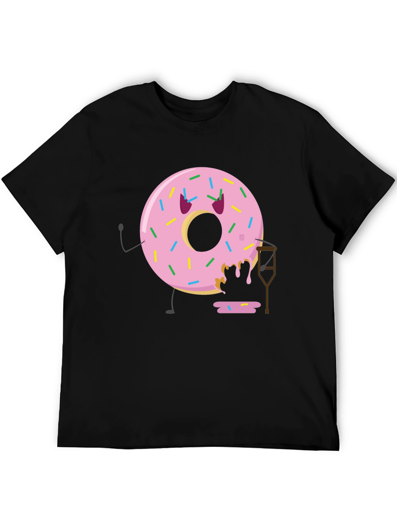 Black Funny Injured Donut T-Shirt view 5