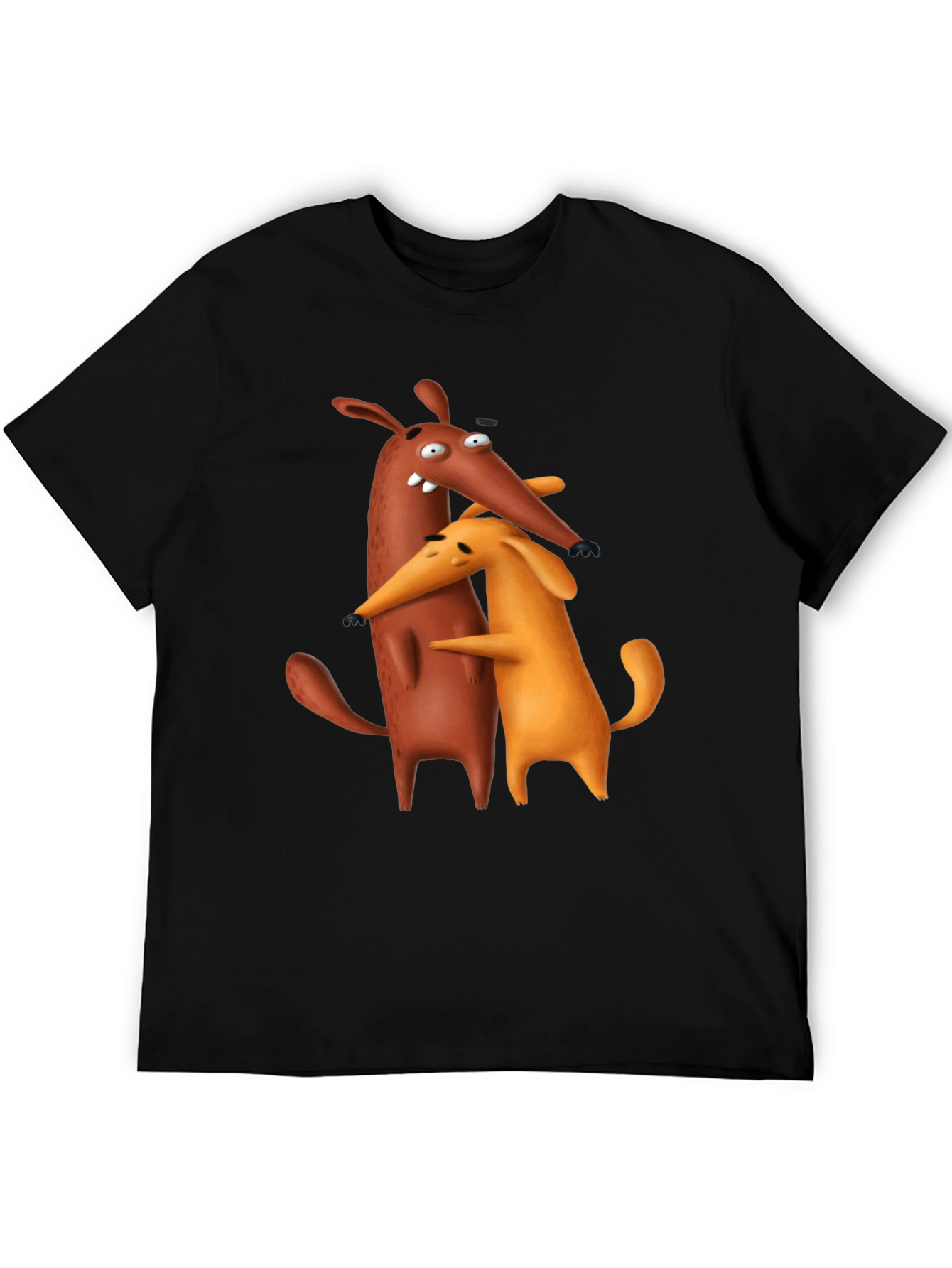 Black Cartoon Dog Hug Black T-Shirt view 5