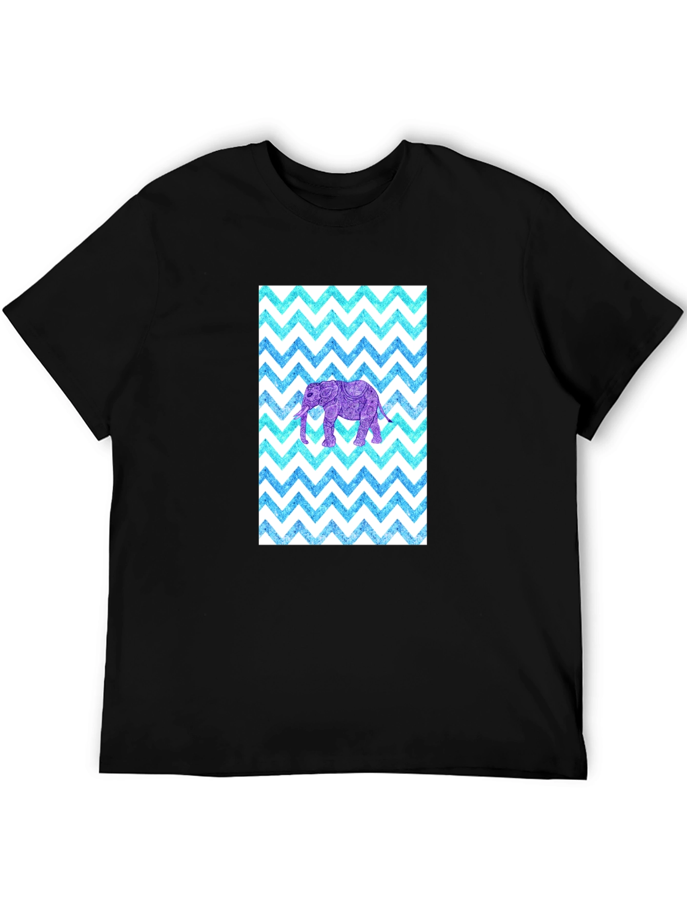 Black Elephant Zigzag Pattern T-Shirt view 5