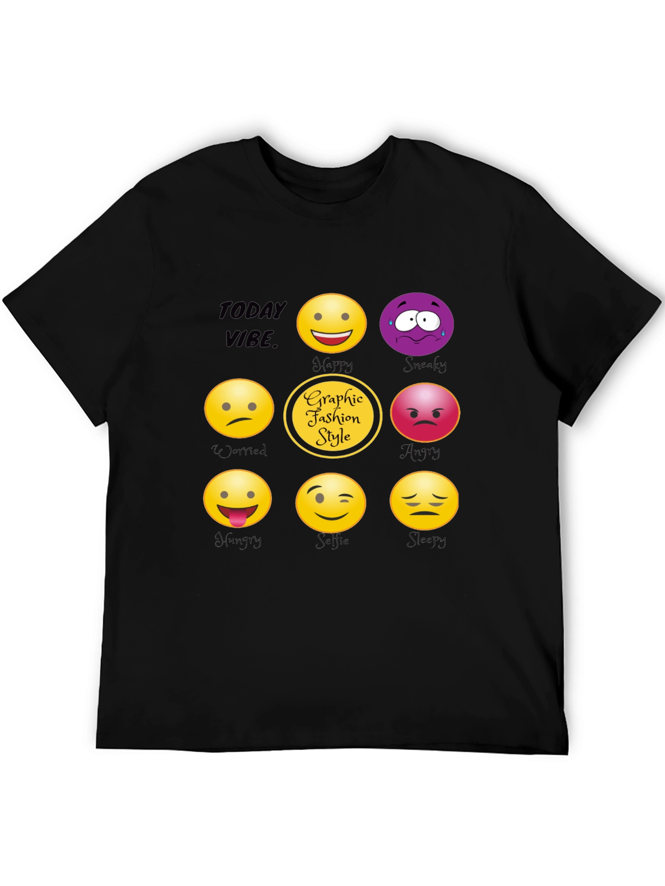 Black Today Vibe Emoji Graphic Style T-Shirt view 5
