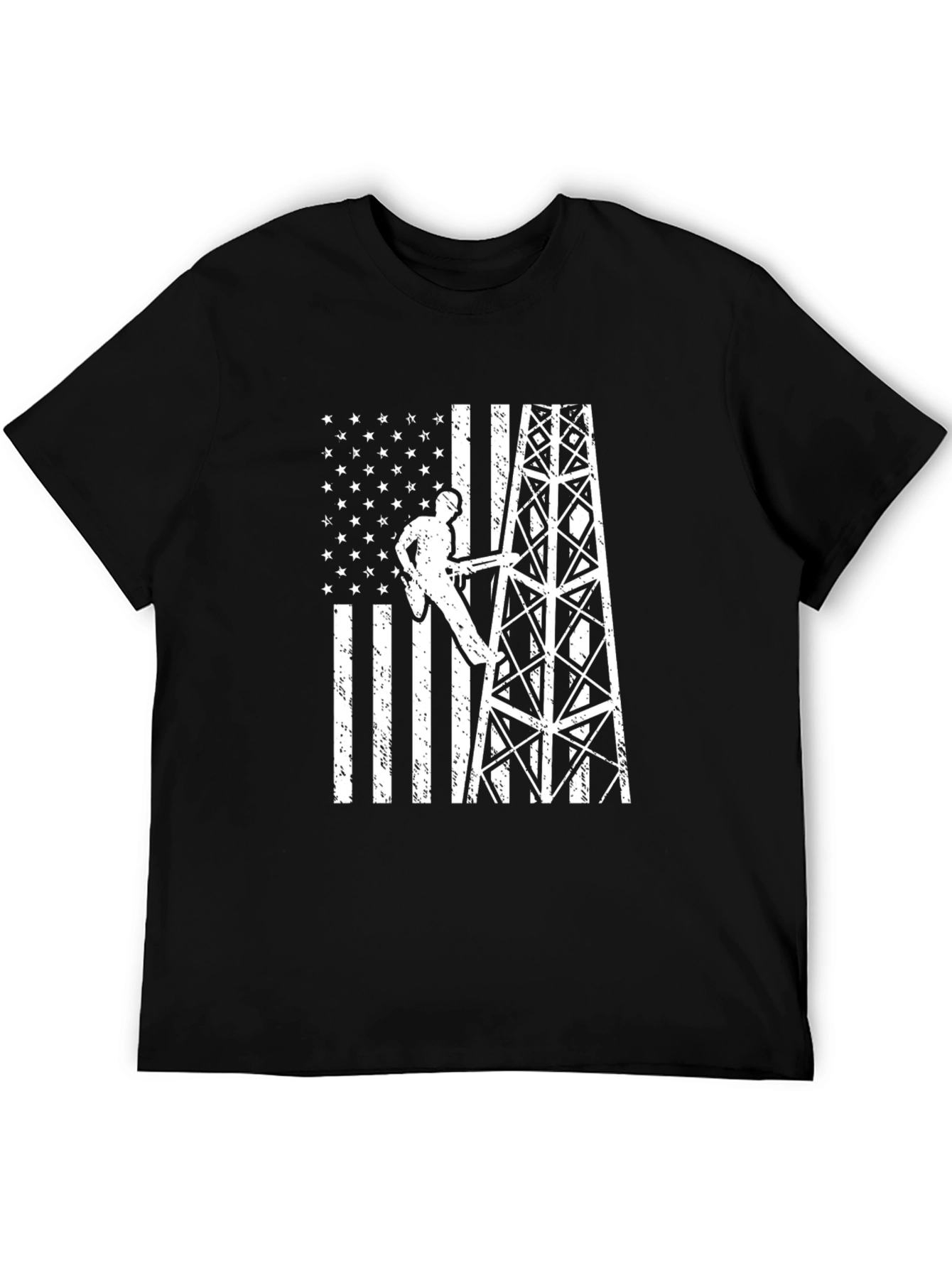 Black Lineman American Flag Graphic T-Shirt view 5