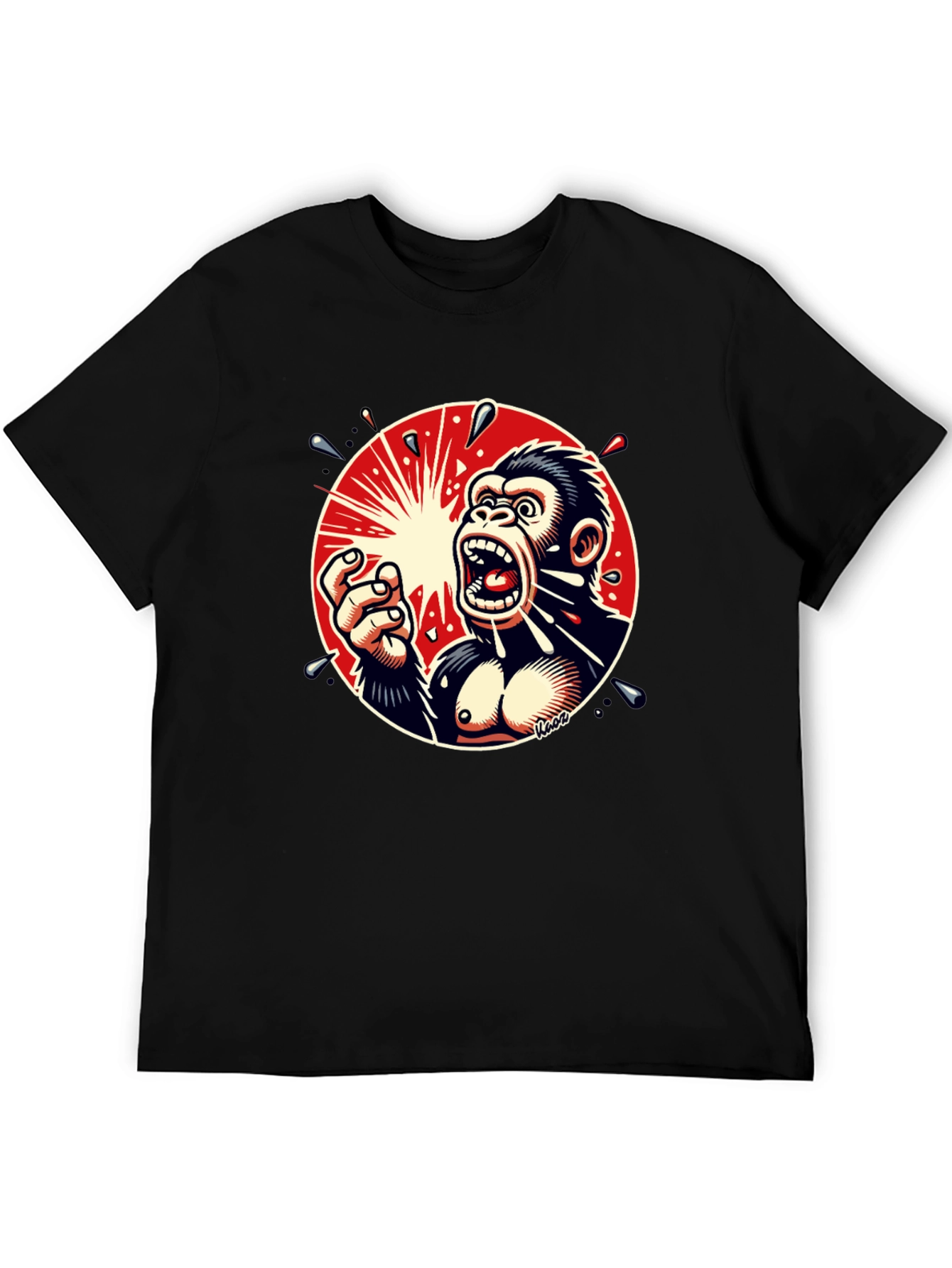 Black Screaming Gorilla Graphic Tee - Bold Black T-Shirt view 5