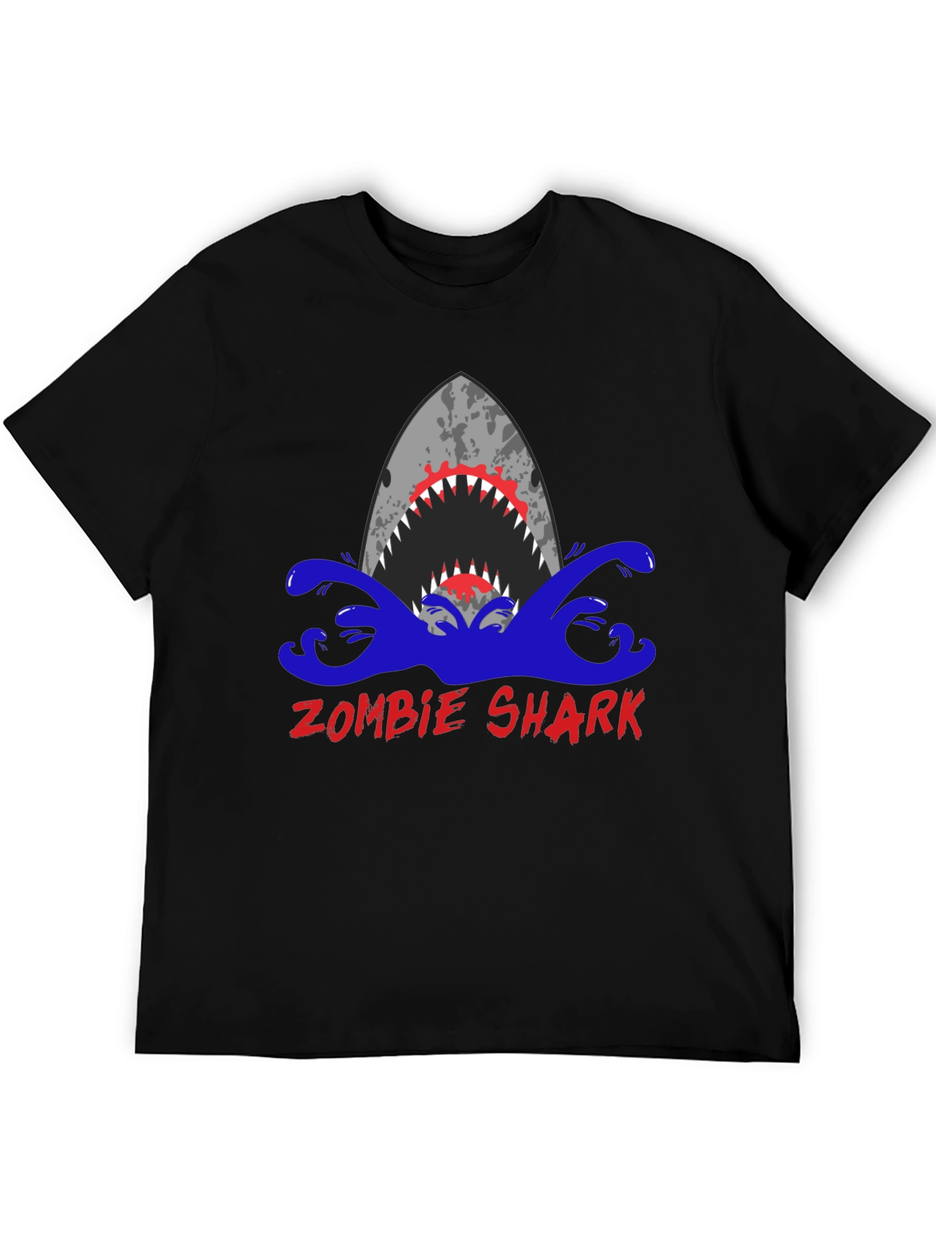 Black Zombie Shark Graphic Tee - Men's Black T-Shirt view 5
