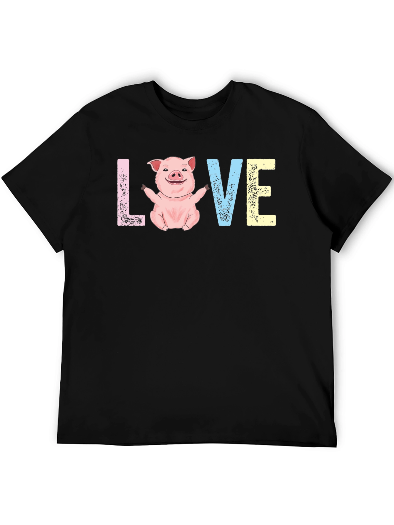 Black Cute Pig LOVE Graphic T-Shirt - Unisex Crew Neck view 5