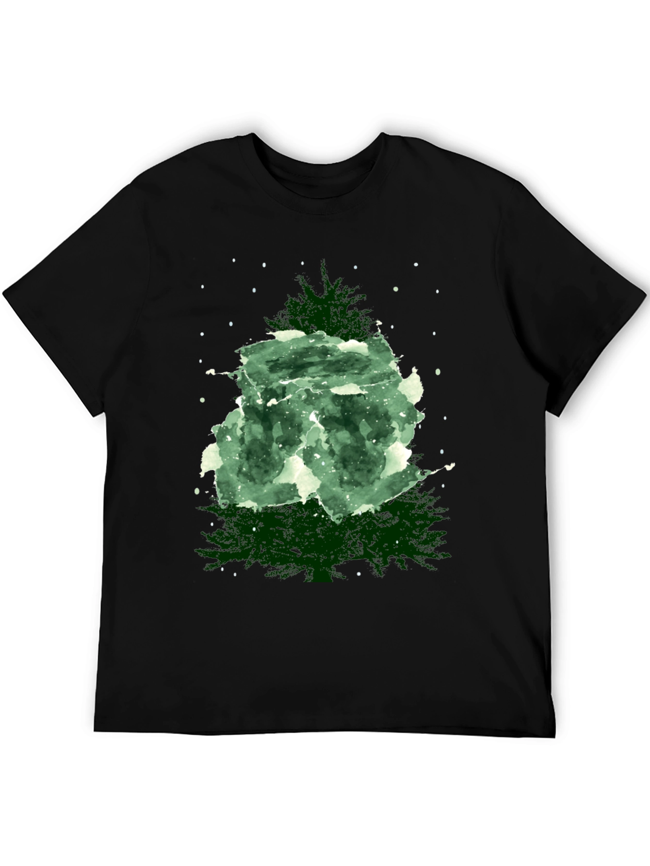 Black Watercolor Christmas Tree Graphic Tee view 5