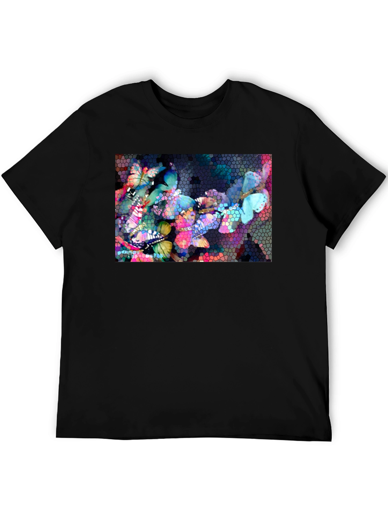 Black Butterfly Mosaic Graphic Tee - Stylish Black T-Shirt view 5