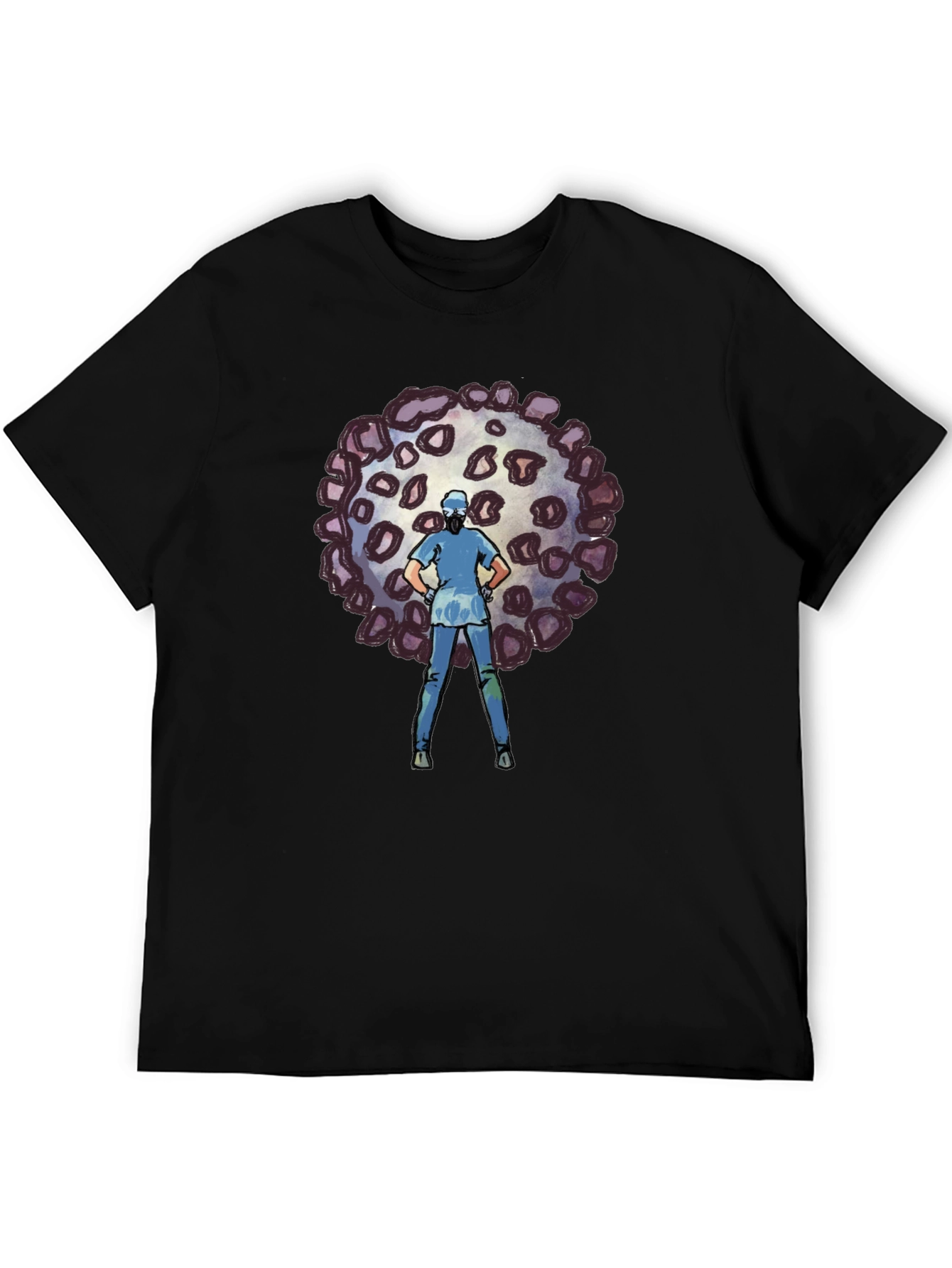 Black Heroic Nurse vs Virus Graphic Tee - Black Cotton T-Shirt view 5