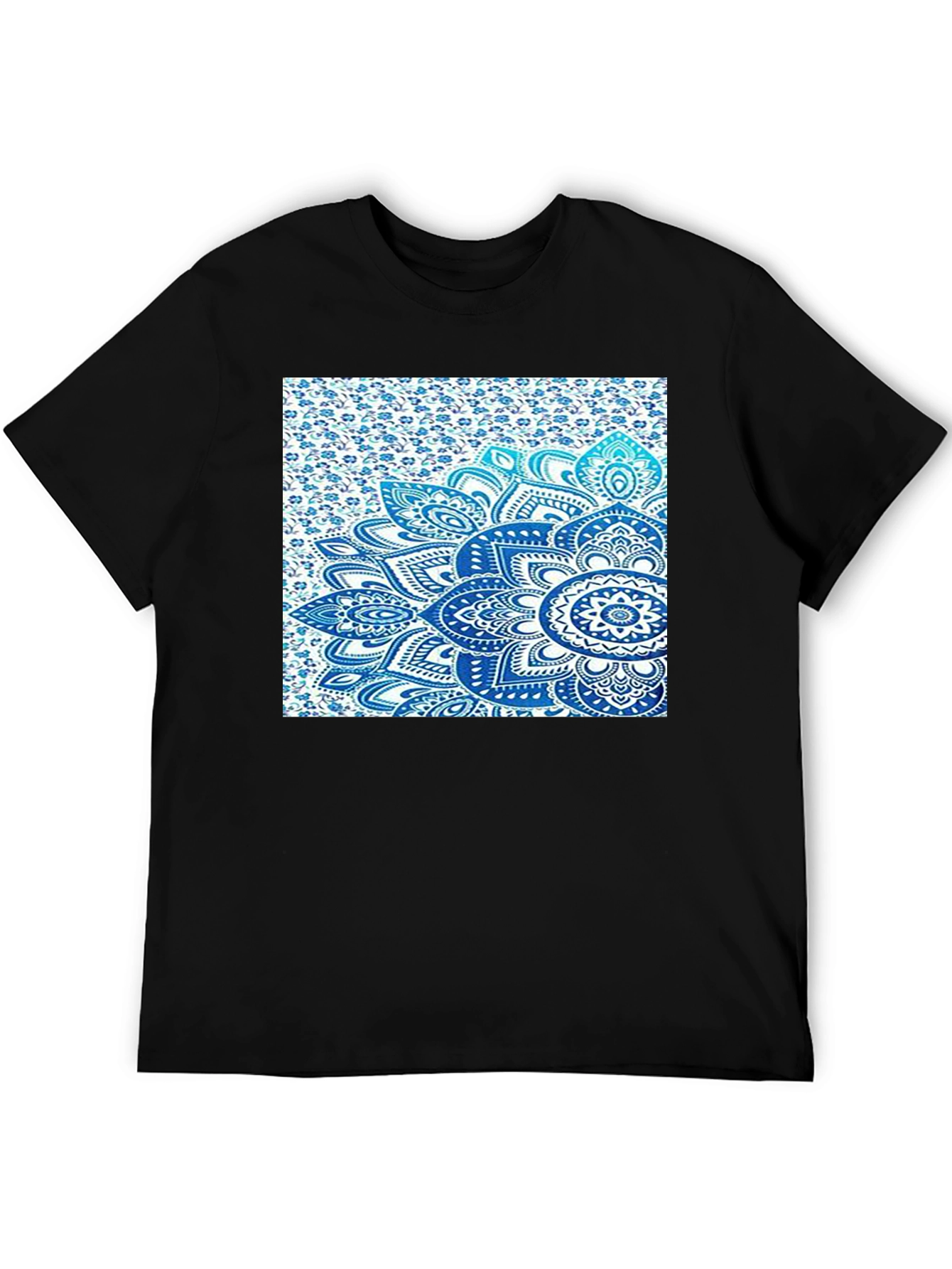 Men's Black Tee with Blue Mandala Print - 5