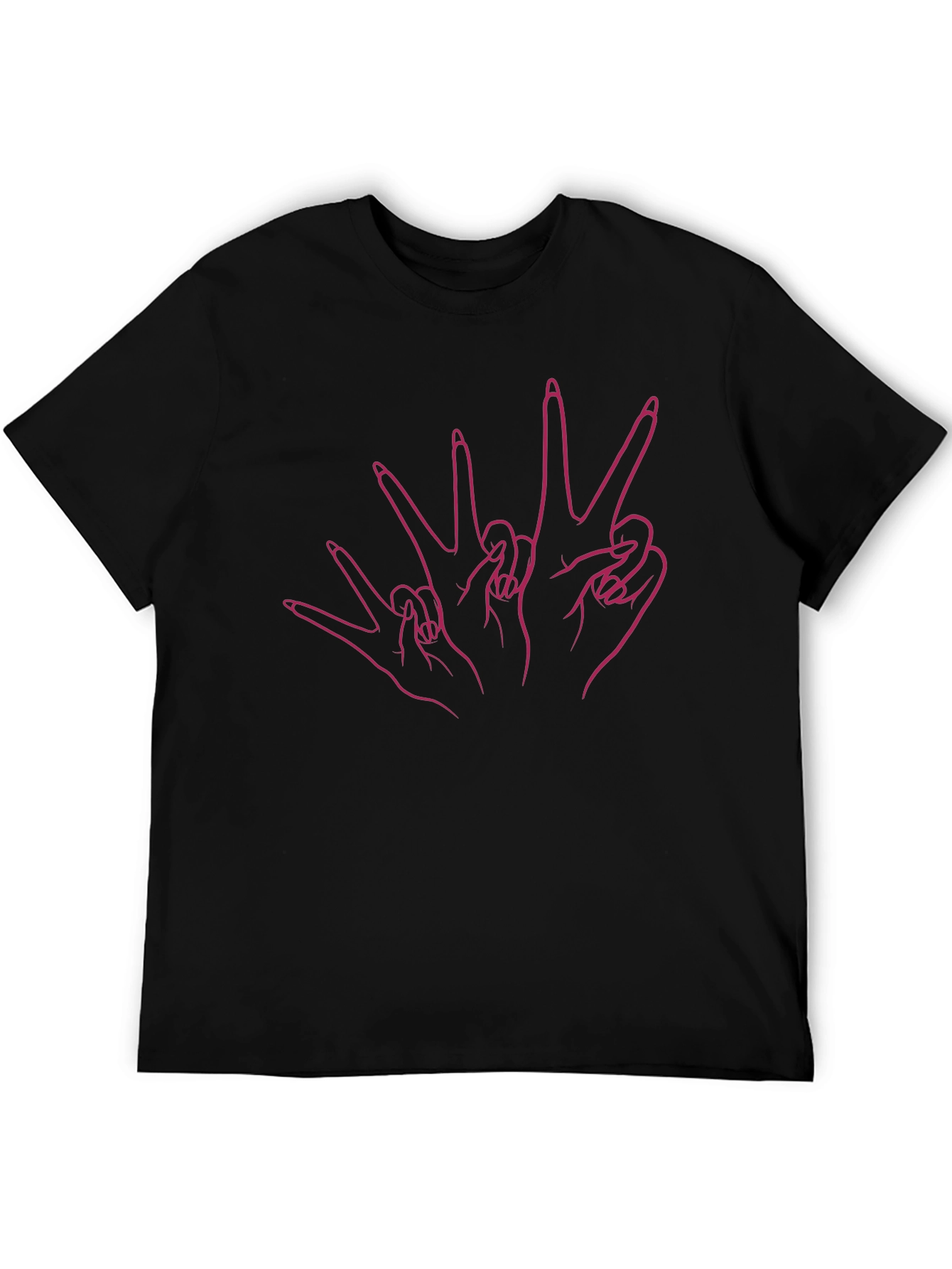 Black Peace Sign Hands Graphic Black T-Shirt view 5