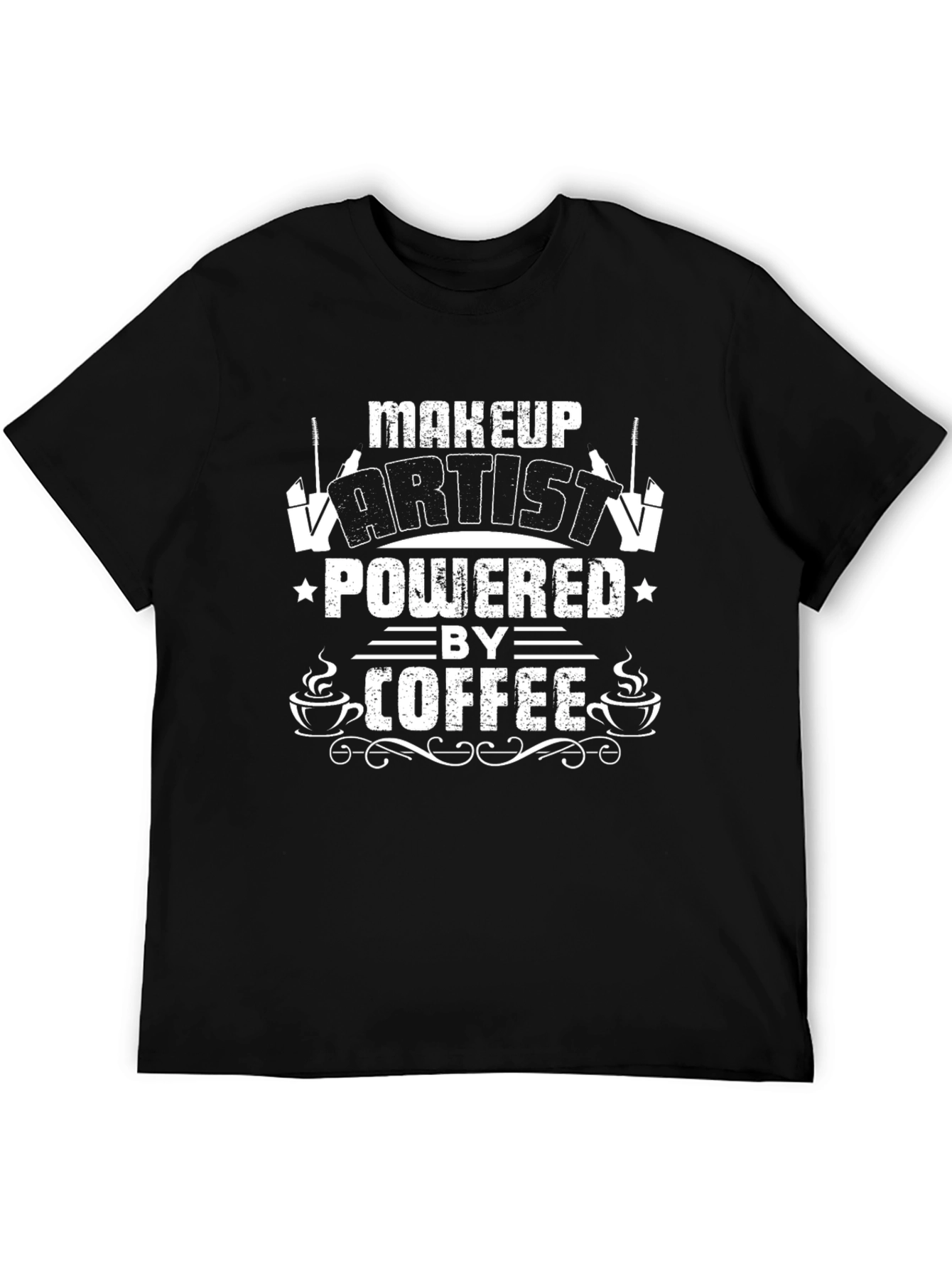 Black Makeup Artist Powered by Coffee Graphic T-Shirt view 5