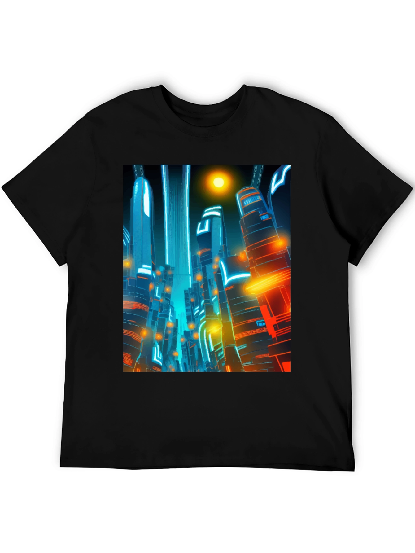Black Futuristic Cityscape Graphic Tee - Cyberpunk Style Shirt view 5