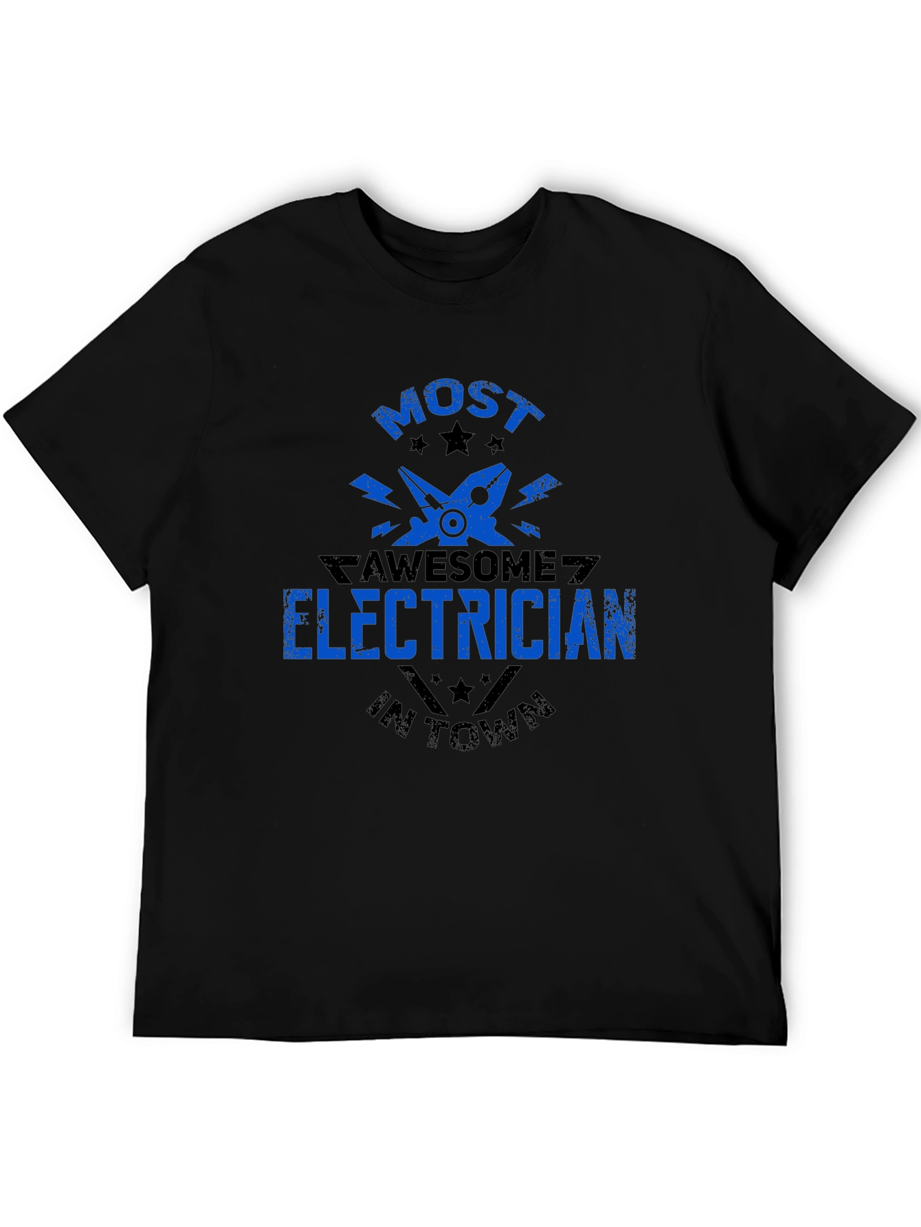 Black Awesome Electrician T-Shirt - Black Crew Neck view 5