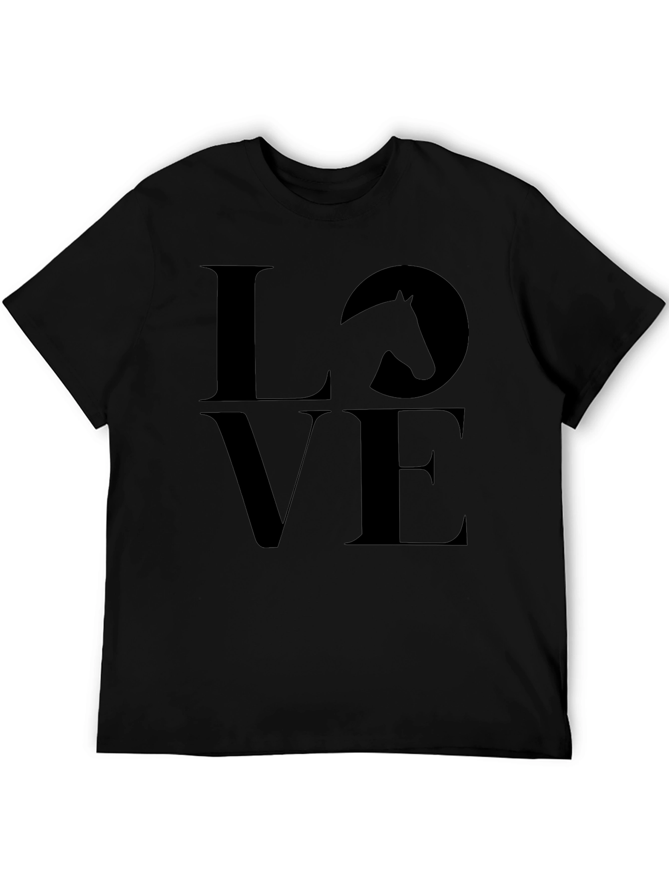 Black Love Horses Black T-Shirt, Men's Casual Tee view 5