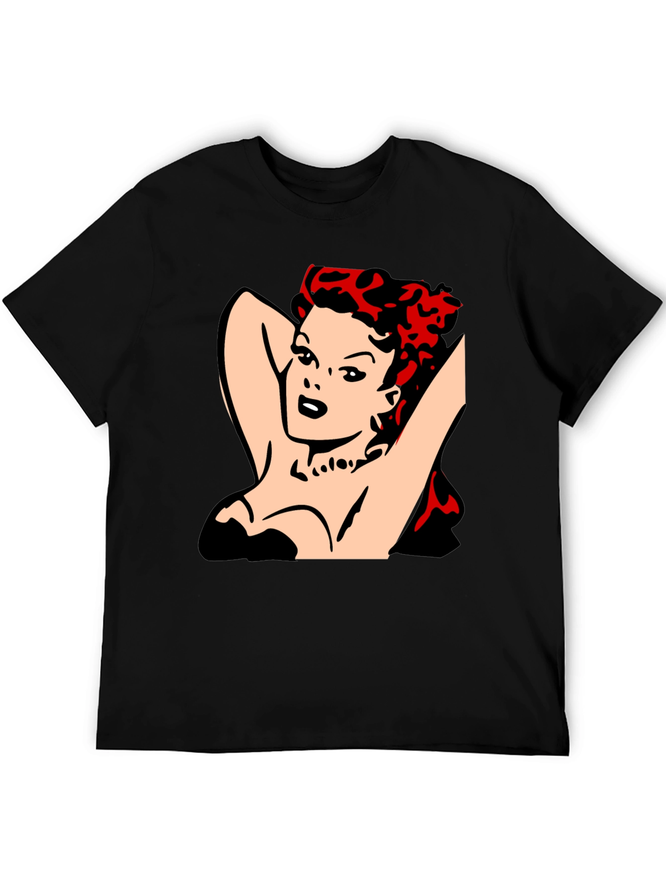 Black Retro Pin-Up Girl Graphic T-Shirt - Black view 5