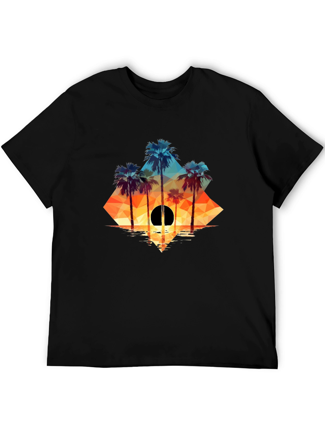 Black Geometric Palm Sunset Tee view 5