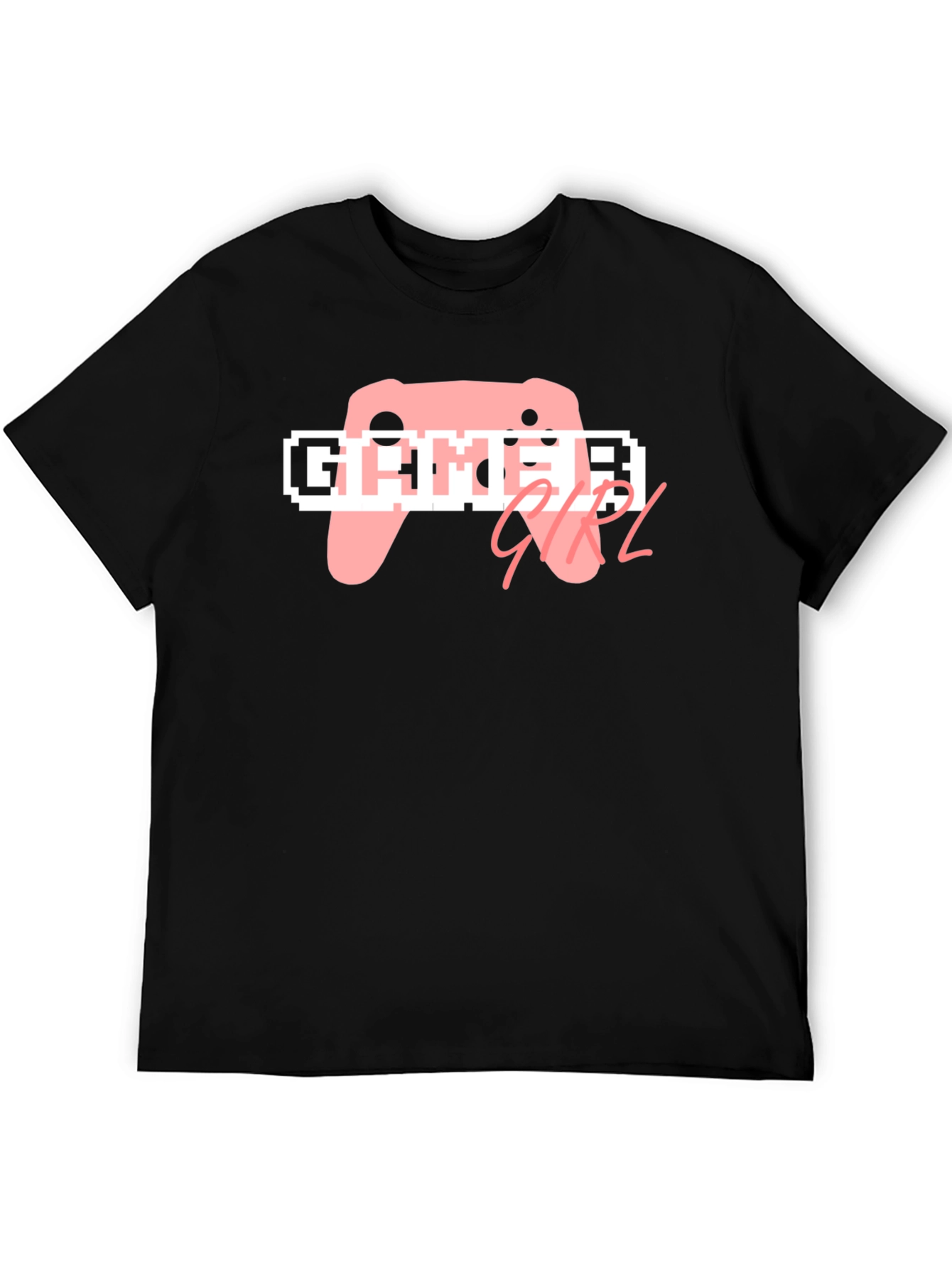 Black Gamer Girl T-Shirt - Black Cotton Tee, Pink Controller Design view 5