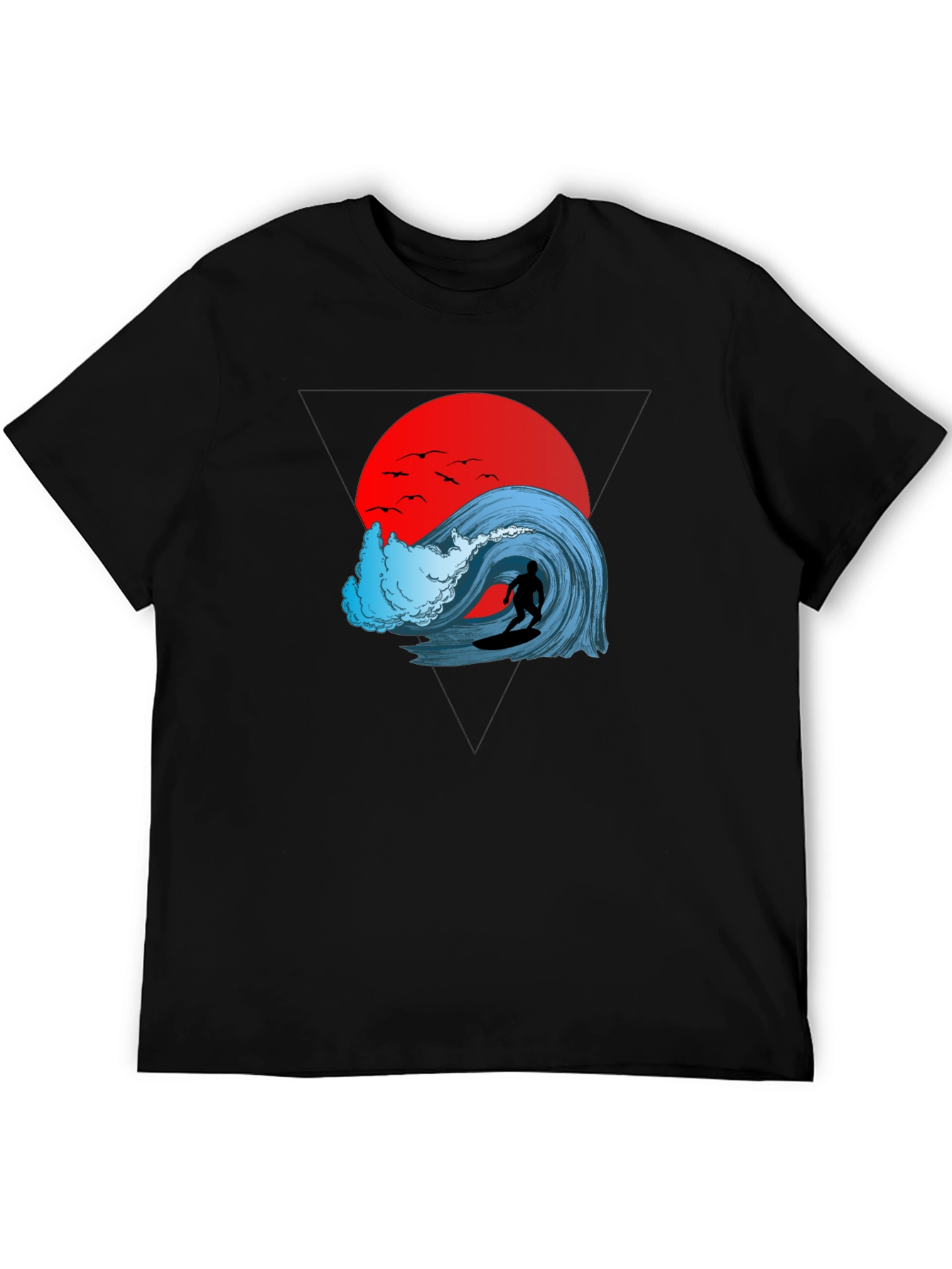 Black Surfer Wave Graphic Tee - Black Cotton view 5