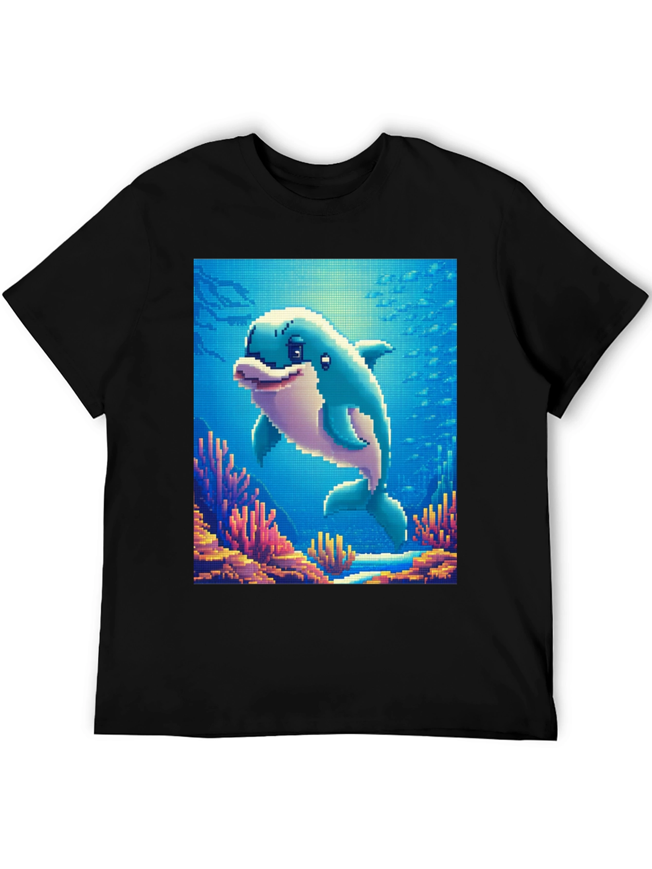 Black Pixel Dolphin Graphic Tee - Underwater Adventure Shirt view 5