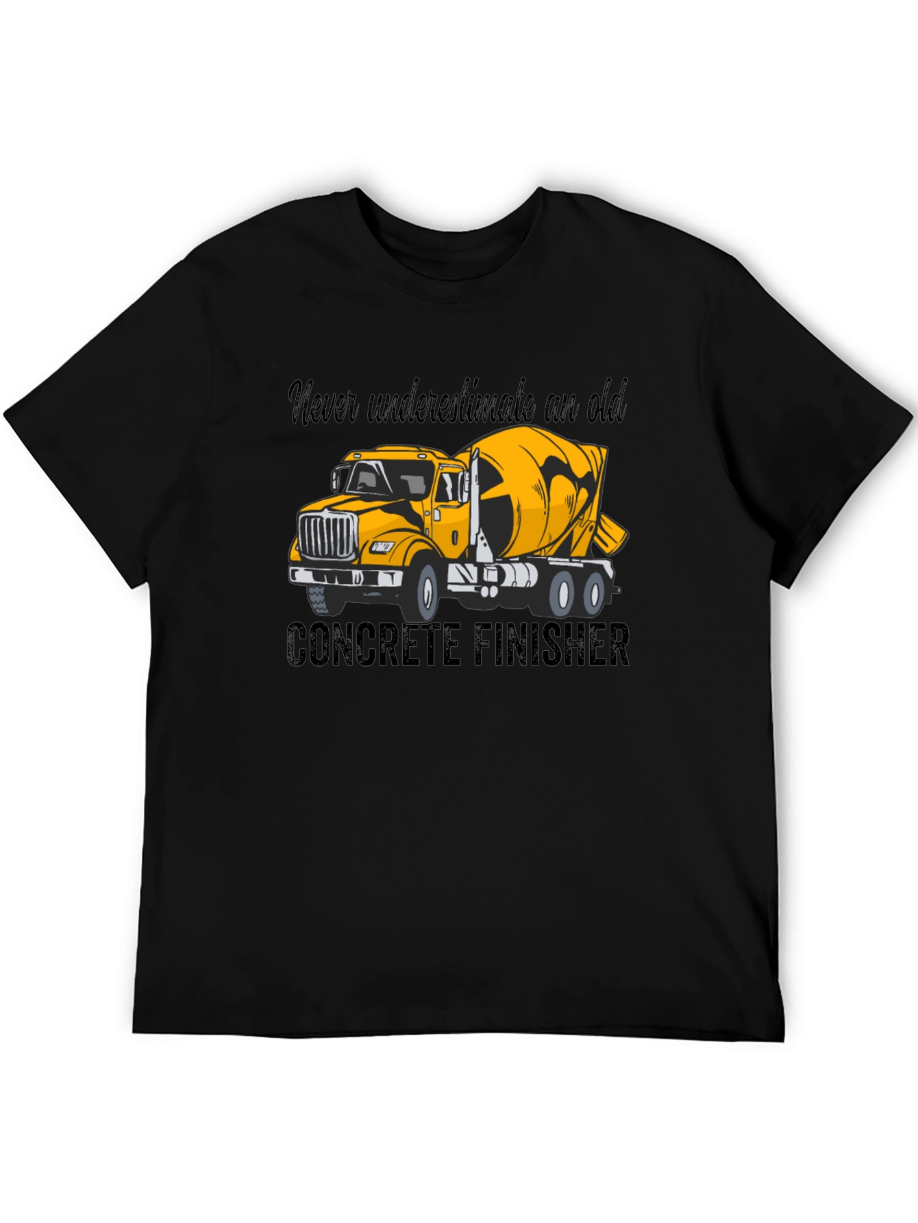 Black Concrete Finisher T-Shirt - Yellow Truck Graphic Tee view 5