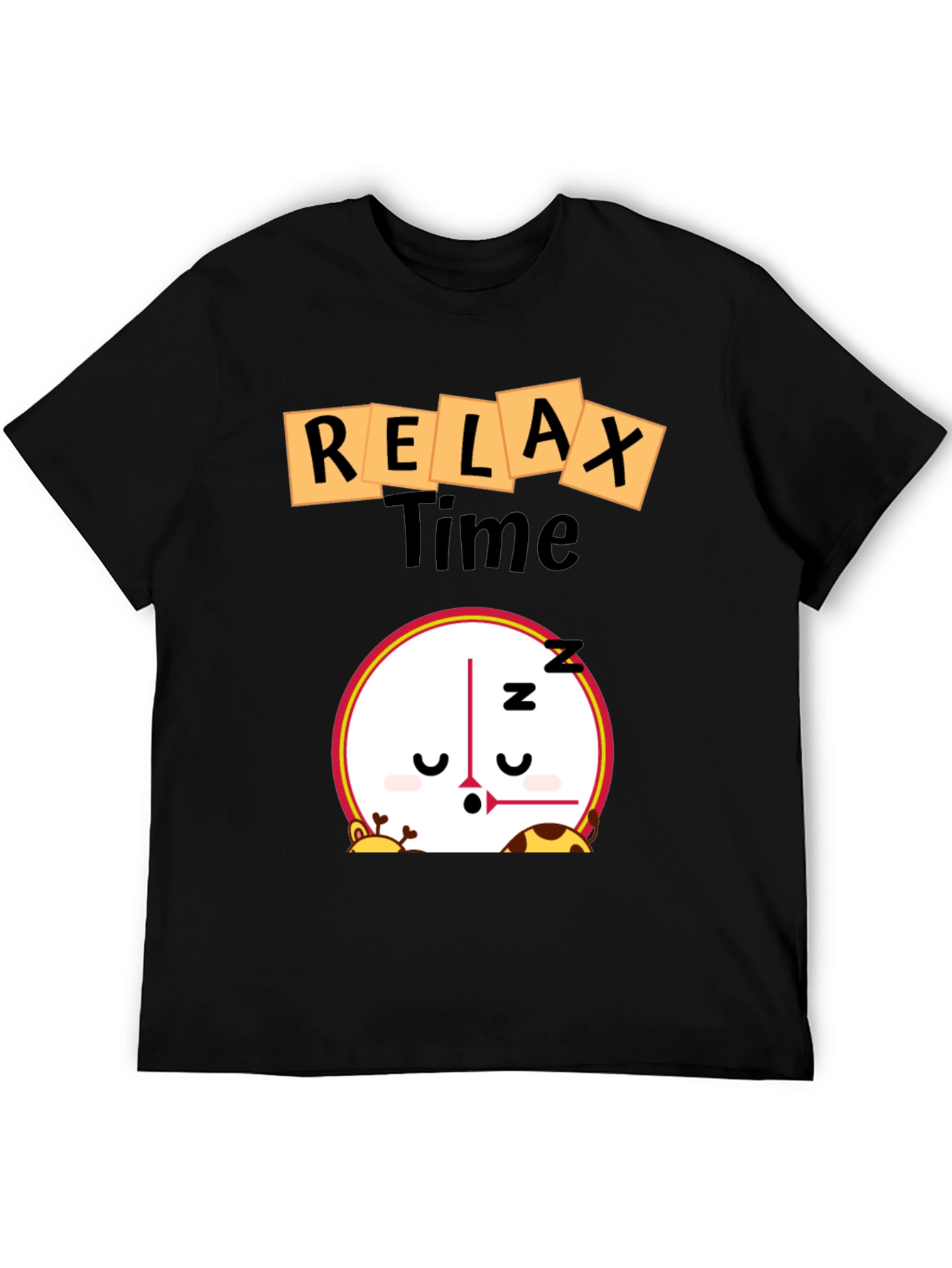 Black Relax Time Graphic Tee - Cartoon Clock Design view 5