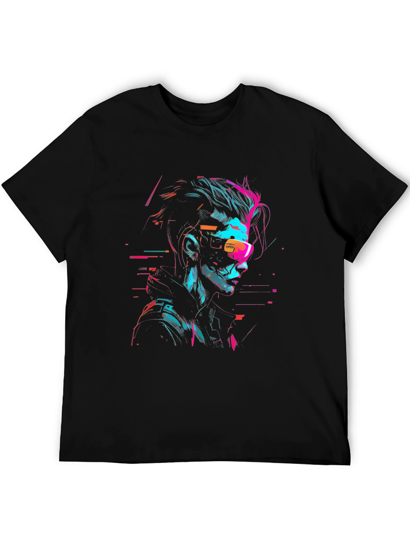 Black Cyberpunk Style Graphic Print Black T-Shirt view 5