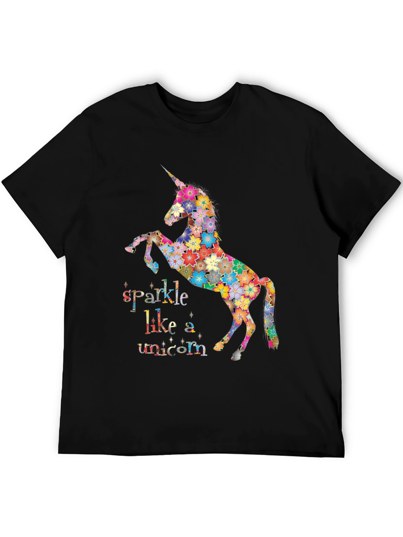 Black Floral Unicorn Graphic Tee - Sparkle Like a Unicorn view 5