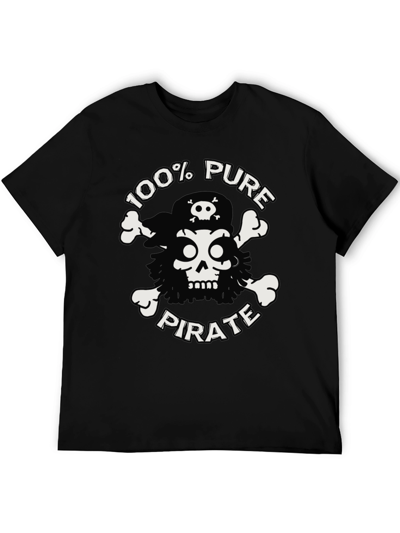 Black 100% Pure Pirate Skull & Crossbones Black T-Shirt view 5