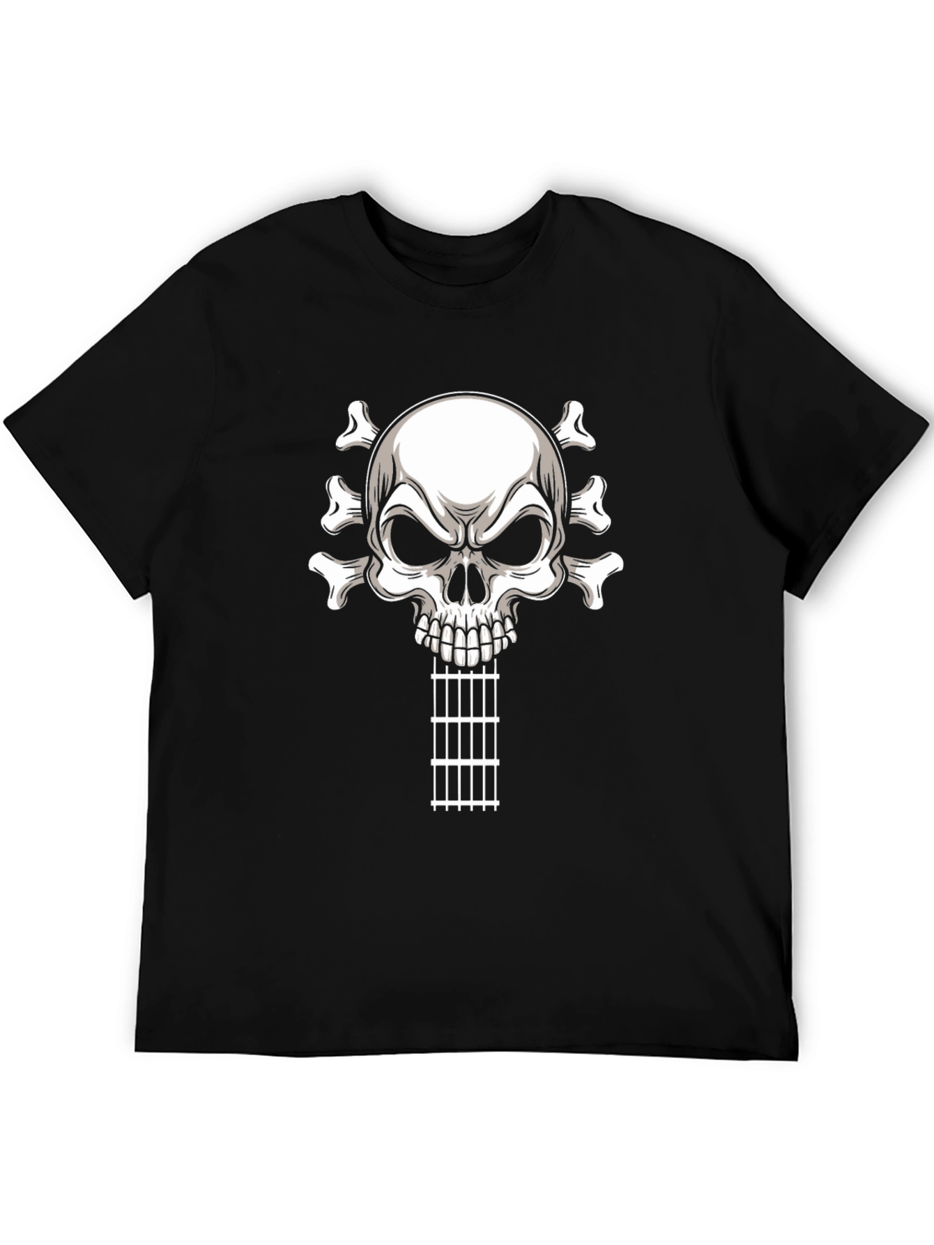 Black Skull Guitar T-Shirt - Rocker Style Black Tee view 5