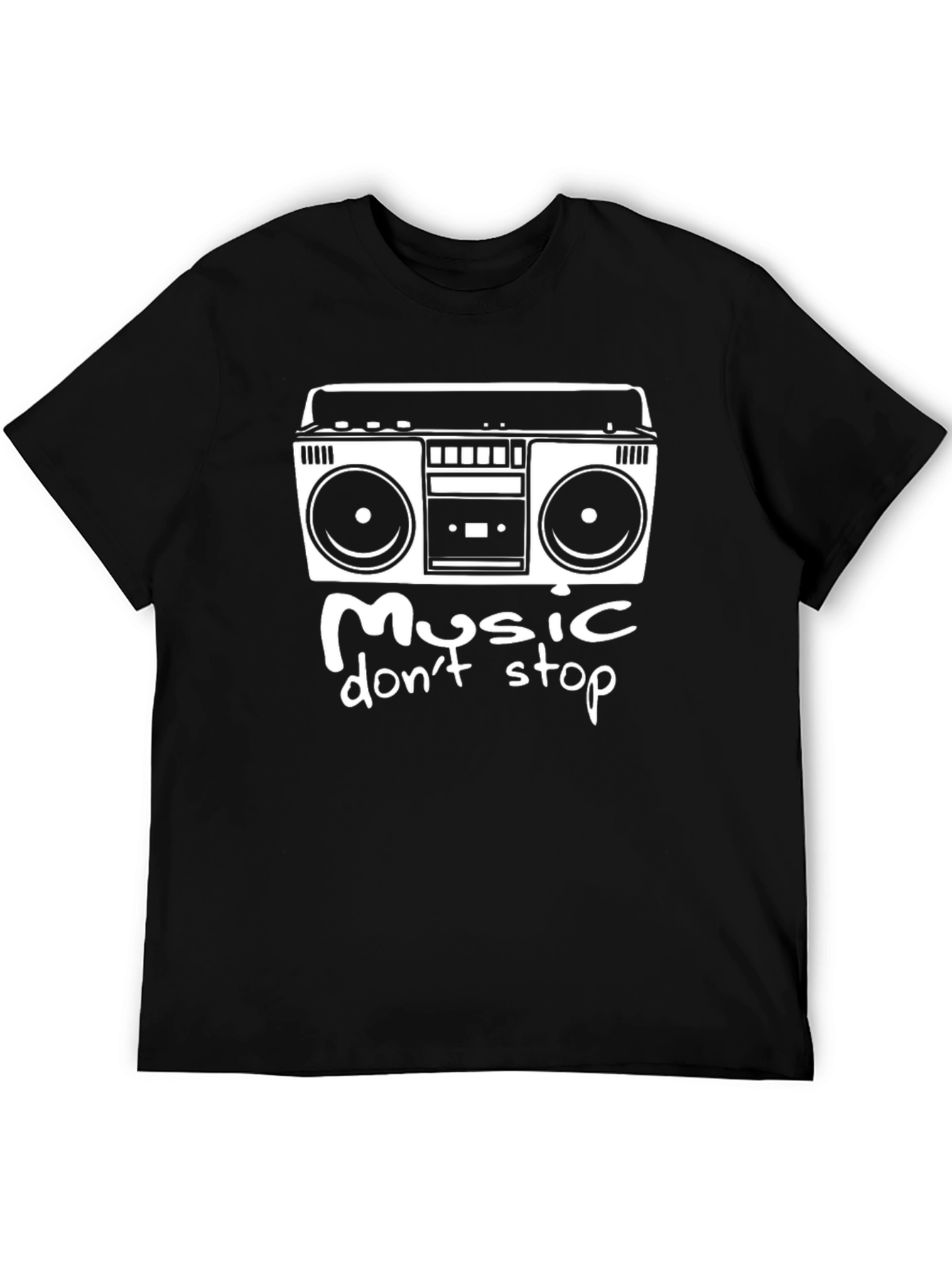 Black Retro Boombox T-Shirt - Music Don't Stop Black Tee view 5
