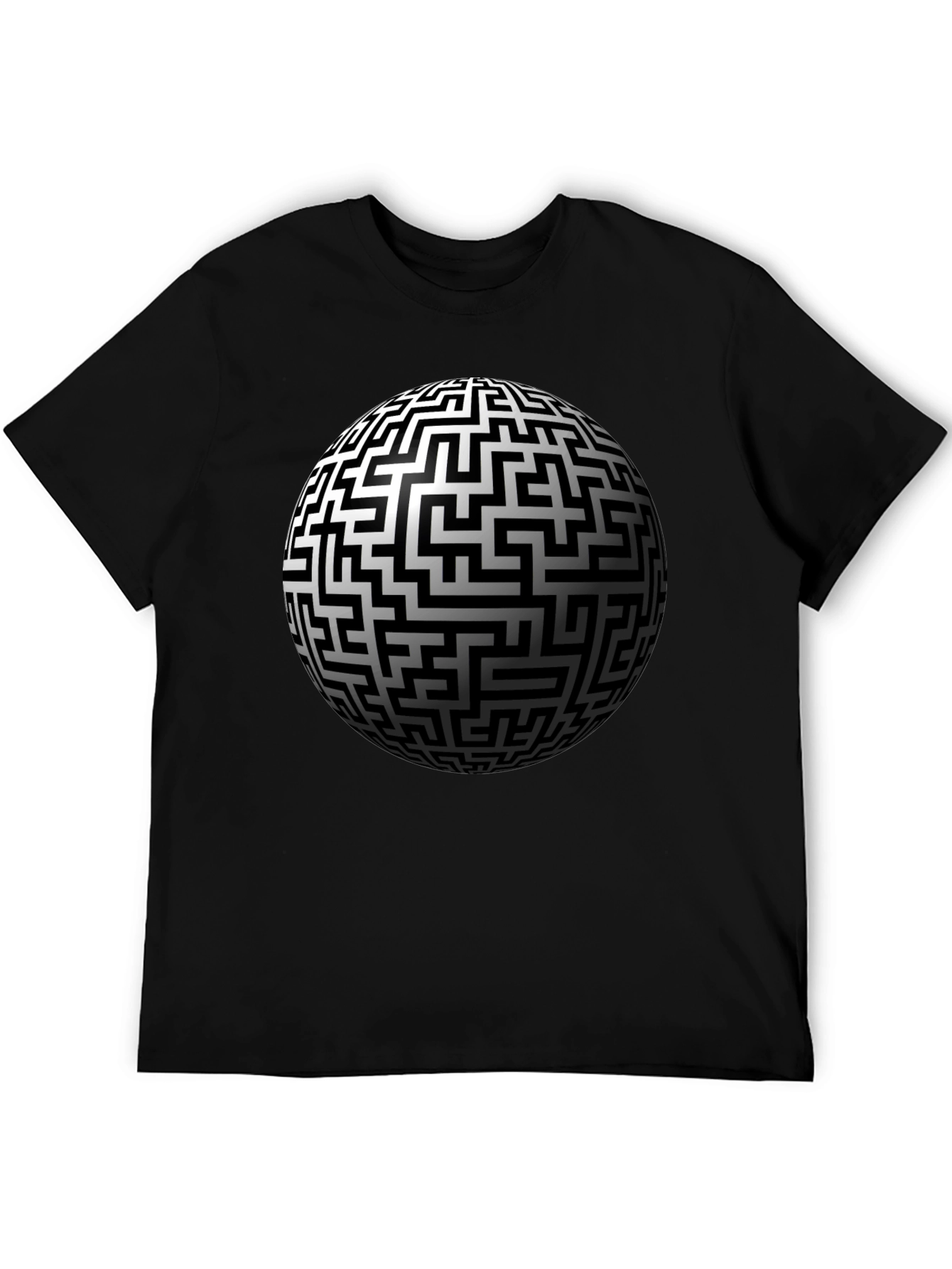 Black Maze Sphere Graphic Tee - Black Cotton Casual Wear view 5
