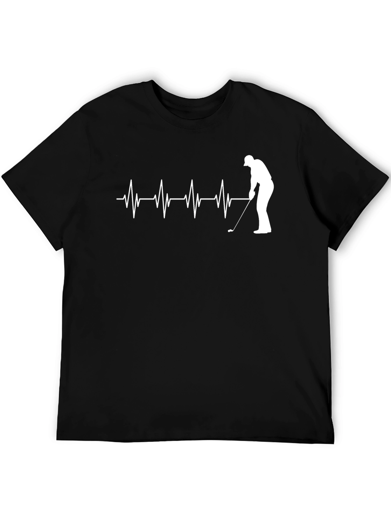 Black Golfer Heartbeat T-Shirt - Black Cotton Tee view 5