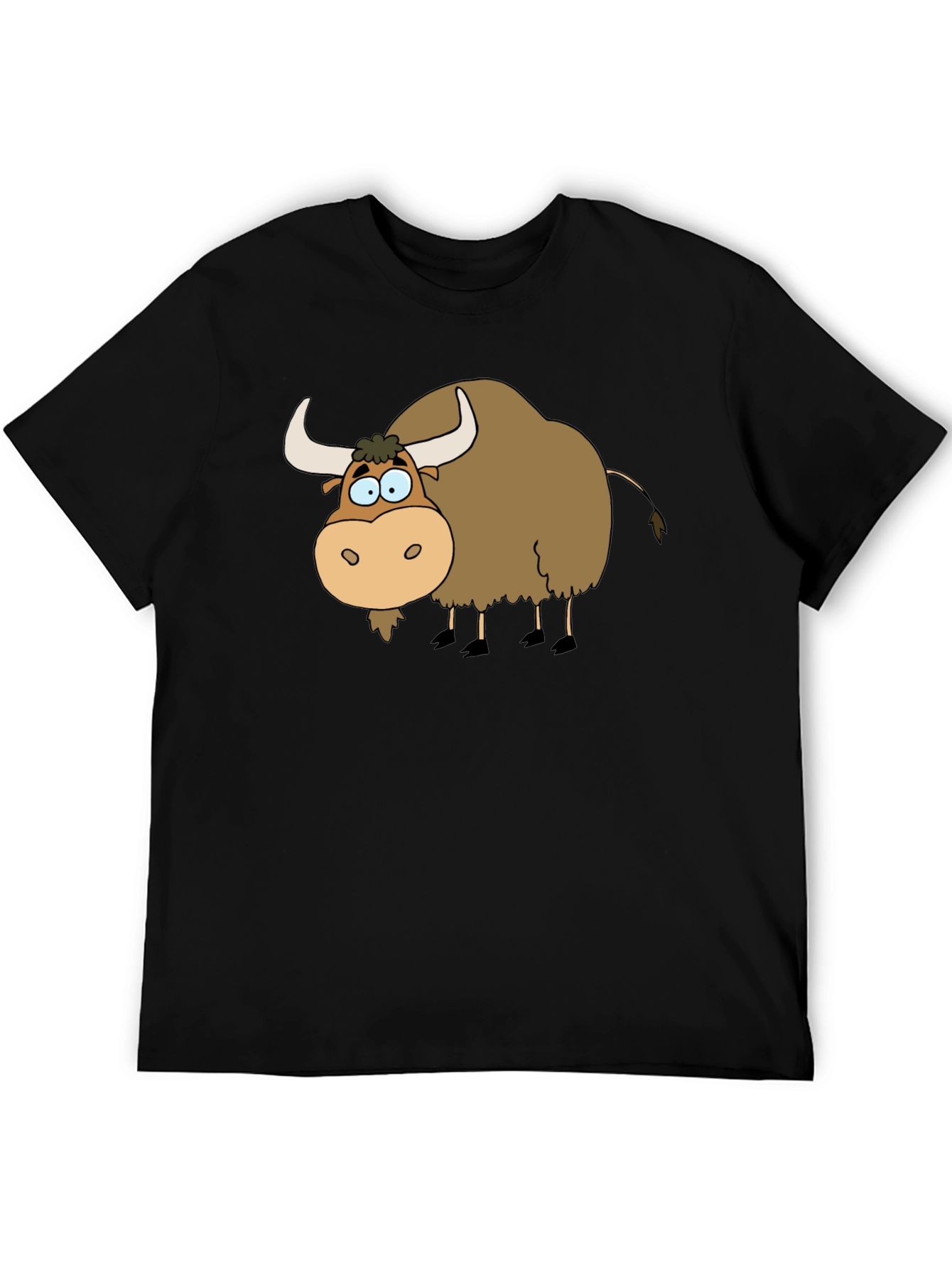 Black Cartoon Yak Graphic Tee - Black Cotton T-Shirt view 5