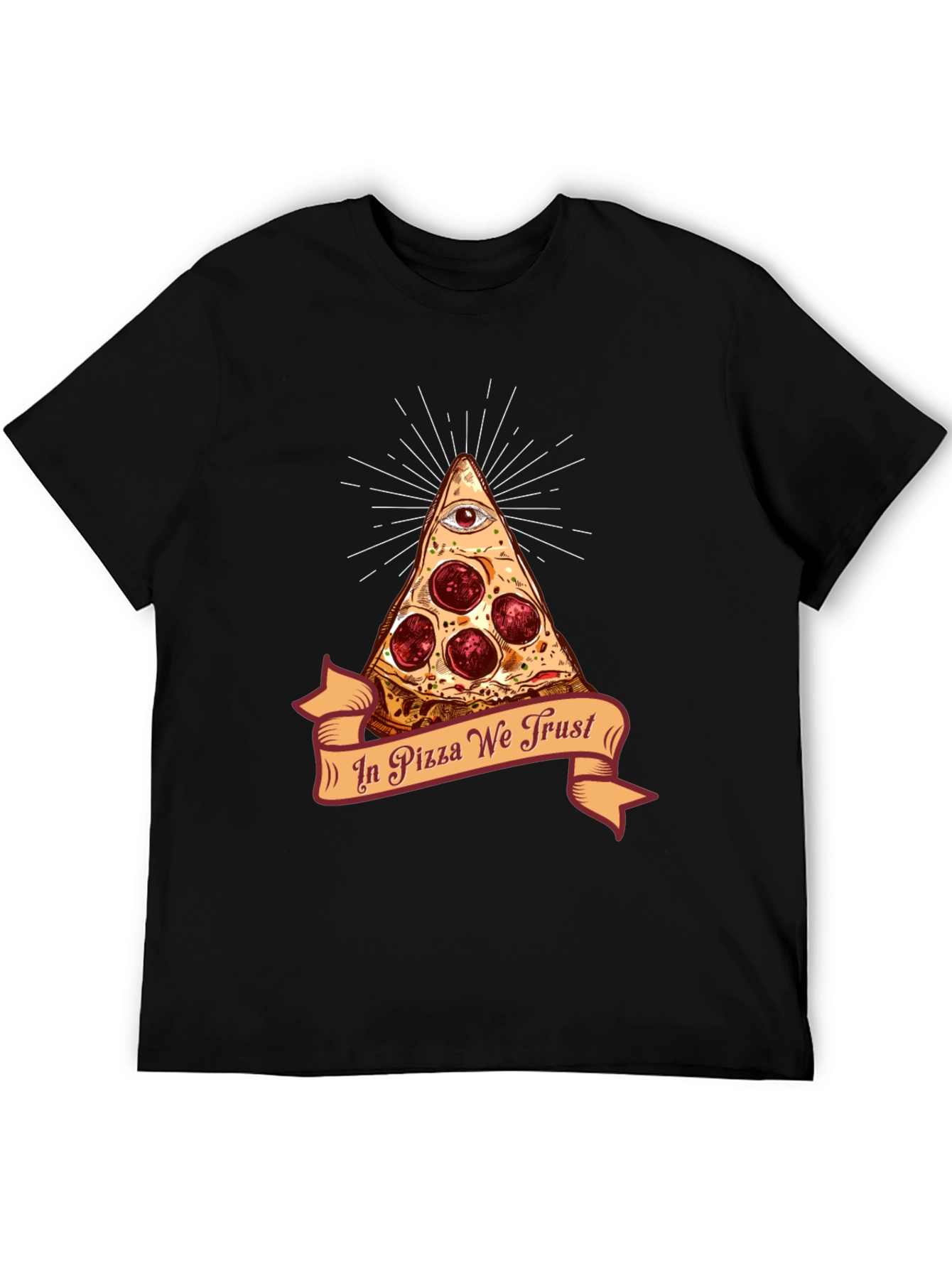 Black Pizza Illuminati T-Shirt - In Pizza We Trust Funny Tee view 5
