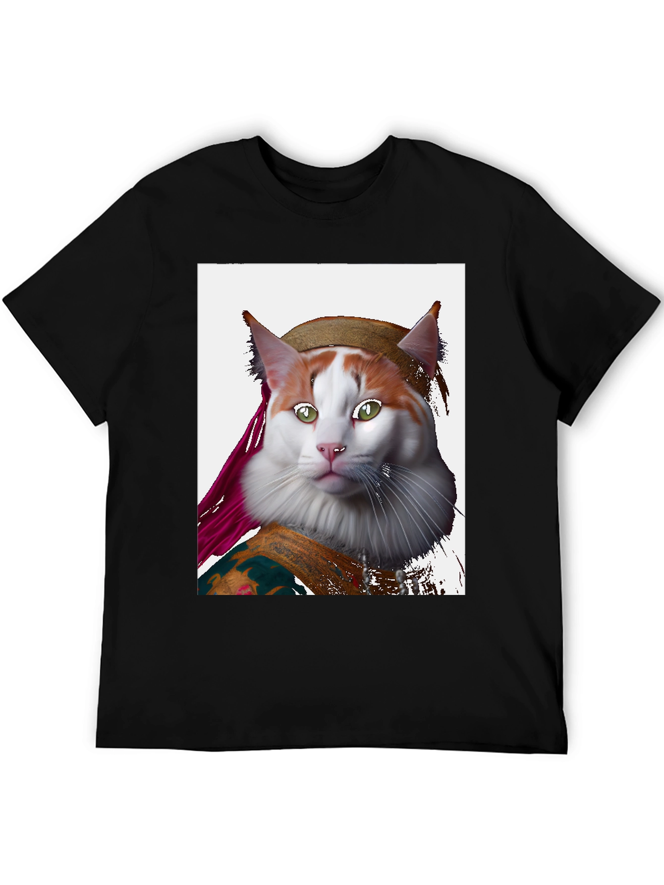 Black Mona Lisa Cat T-Shirt - Artful Feline Portrait view 5