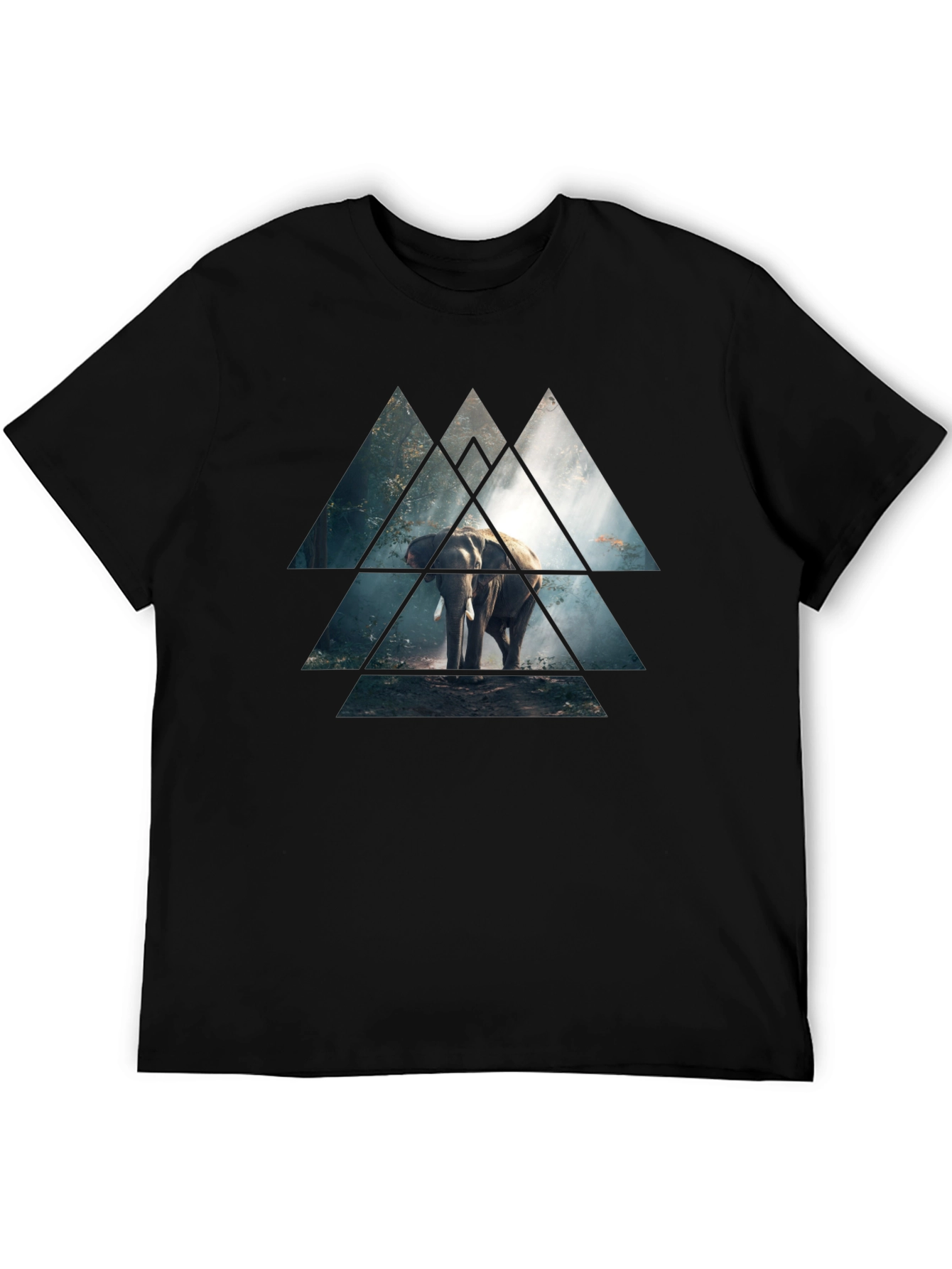 Black Elephant Triangle Graphic Black T-Shirt view 5