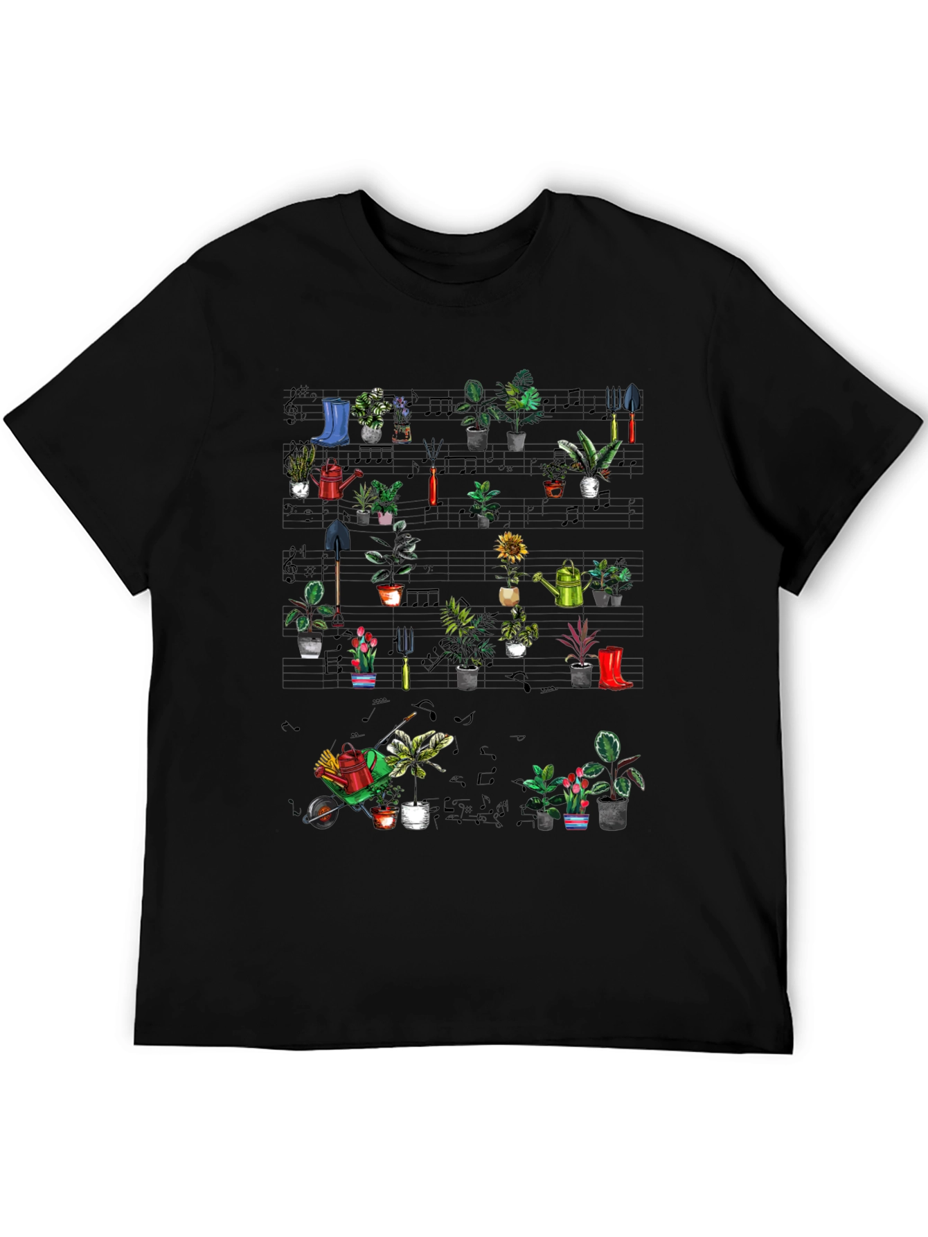 Black Gardening Plants Music T-Shirt view 5